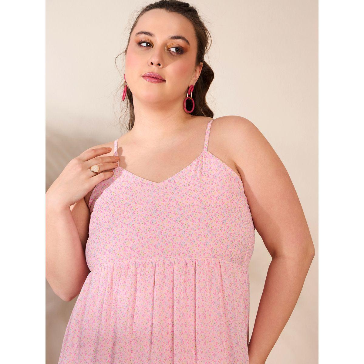 Sassafras Plus Size Ditsy Floral Print Strappy Maxi Dress-women-clothing-dresses-image-4