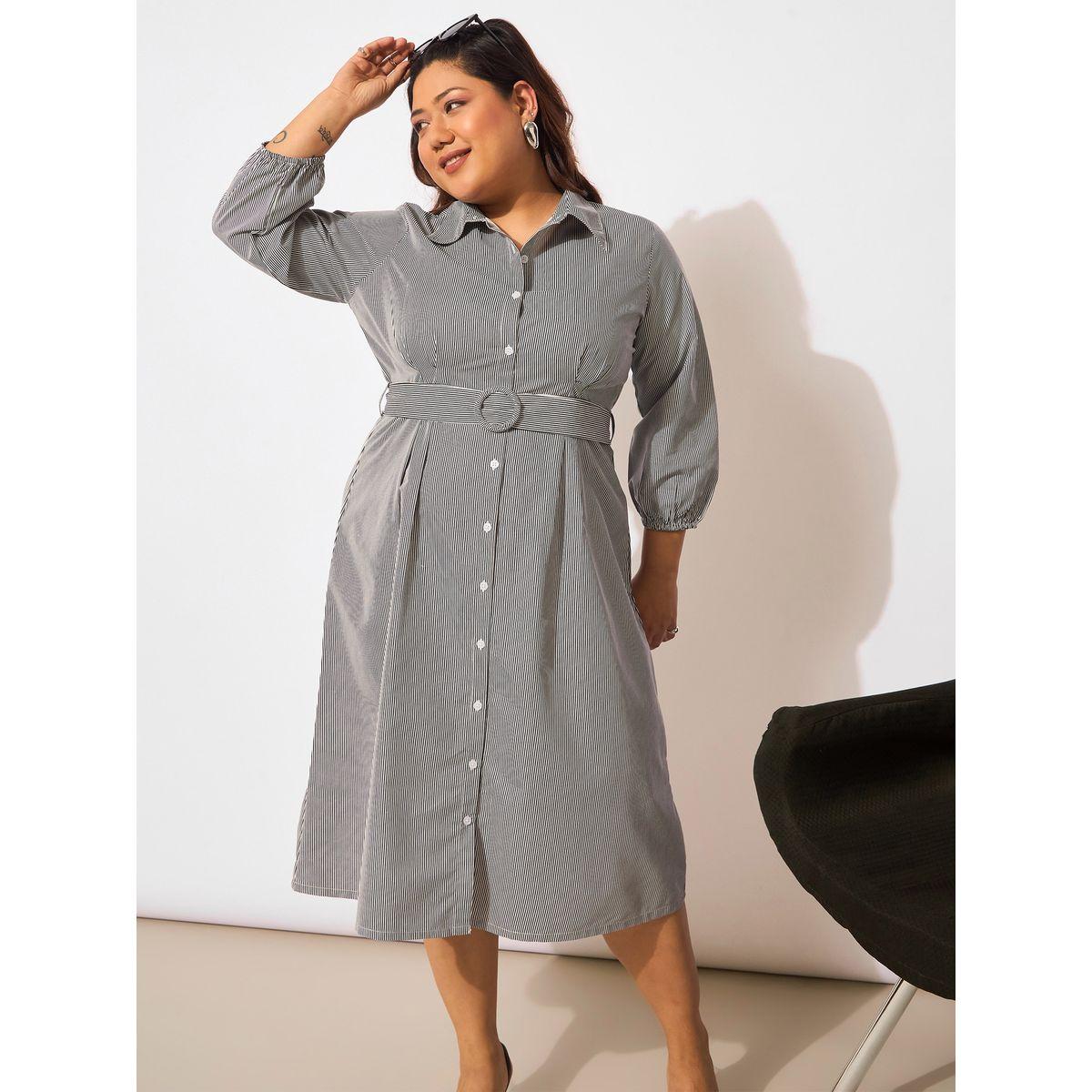 فستان ميدي مخطط بمقاس كبير مع حزام-women-clothing-dresses-image-1