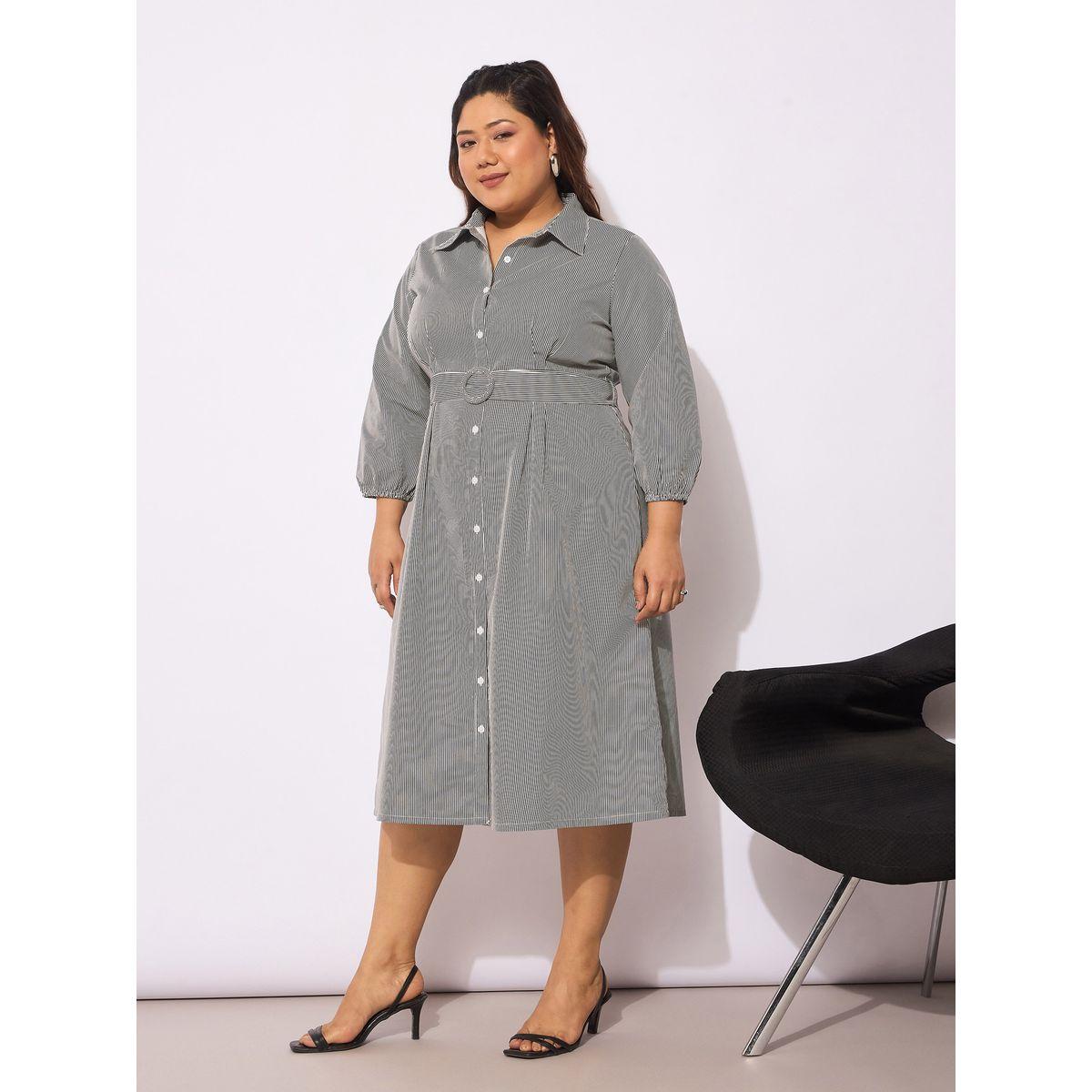 فستان ميدي مخطط بمقاس كبير مع حزام-women-clothing-dresses-image-3