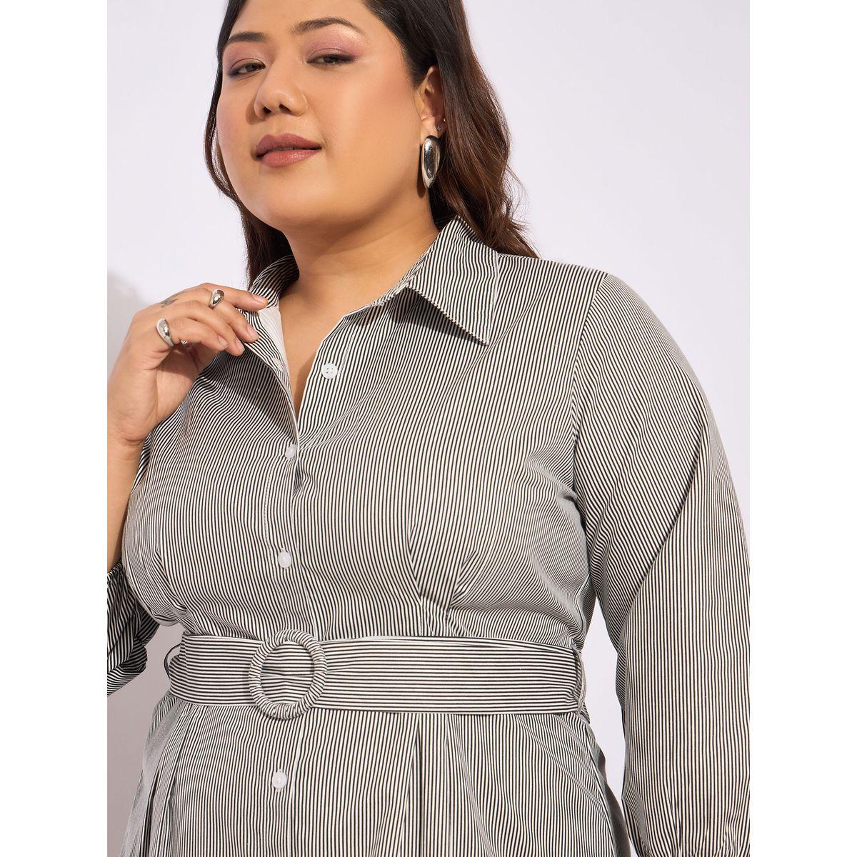 Sassafras Plus Size Striped Belted Midi Shirt Dress-women-clothing-dresses-image-4