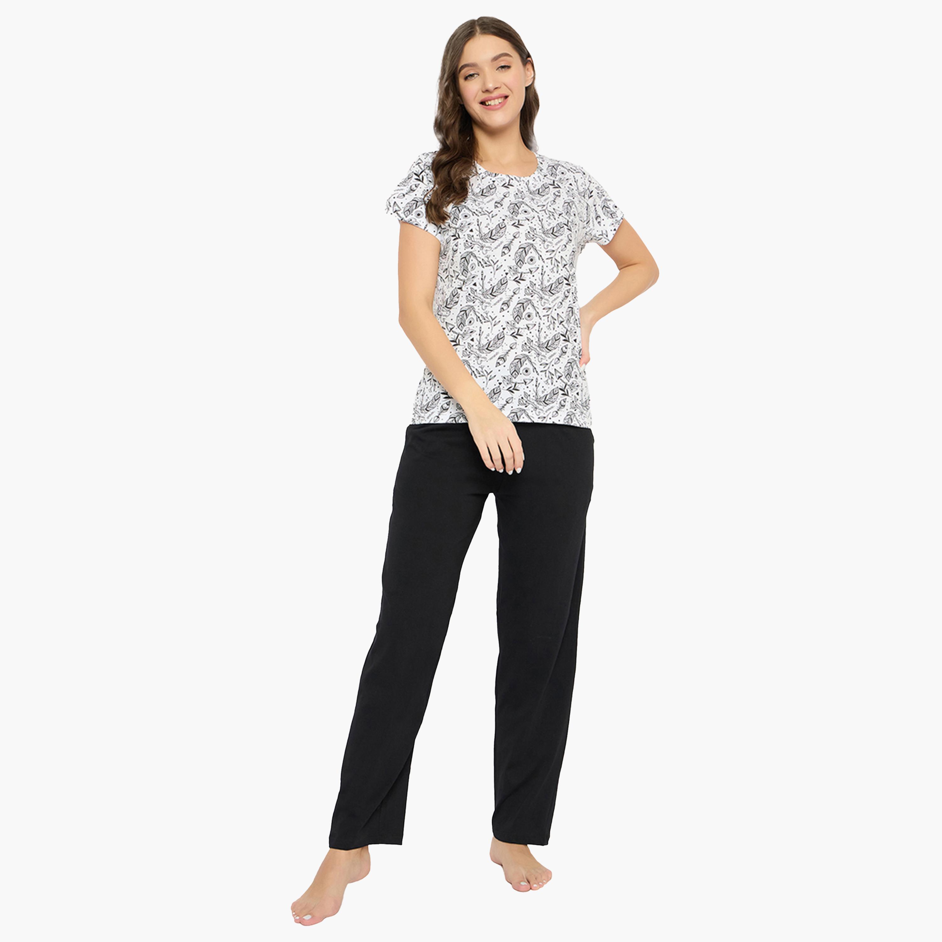 كولفيا × ستايلي - طقم قميص مطبوع بأزرار مع بنطال بيجامة للنساء-women-clothing-nightwear-pyjamas-longsets-image-1