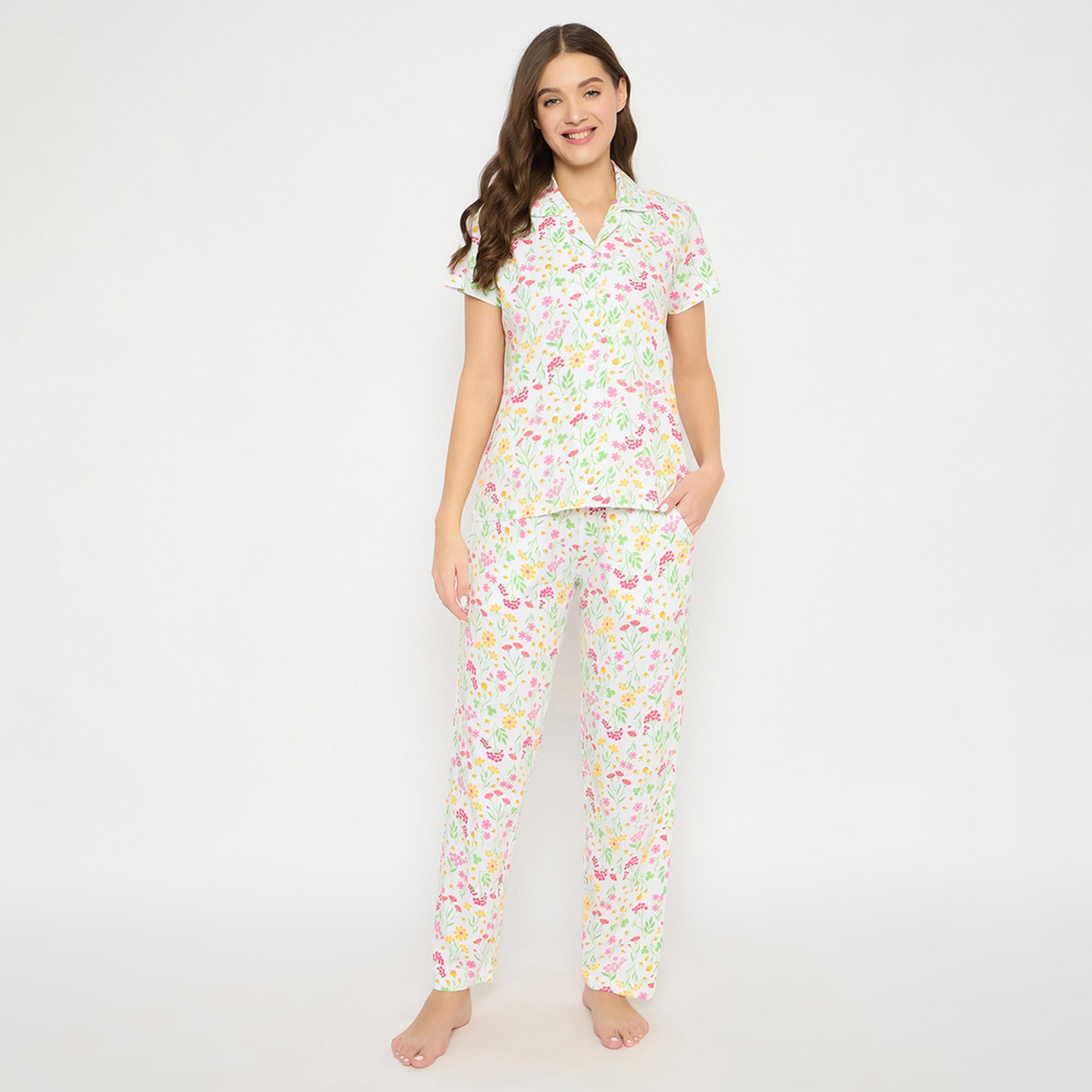 Clovia X Styli Women Floral Print Button Down Shirt & Pyjama Set-women-clothing-nightwear-pyjamas-longsets-image-1