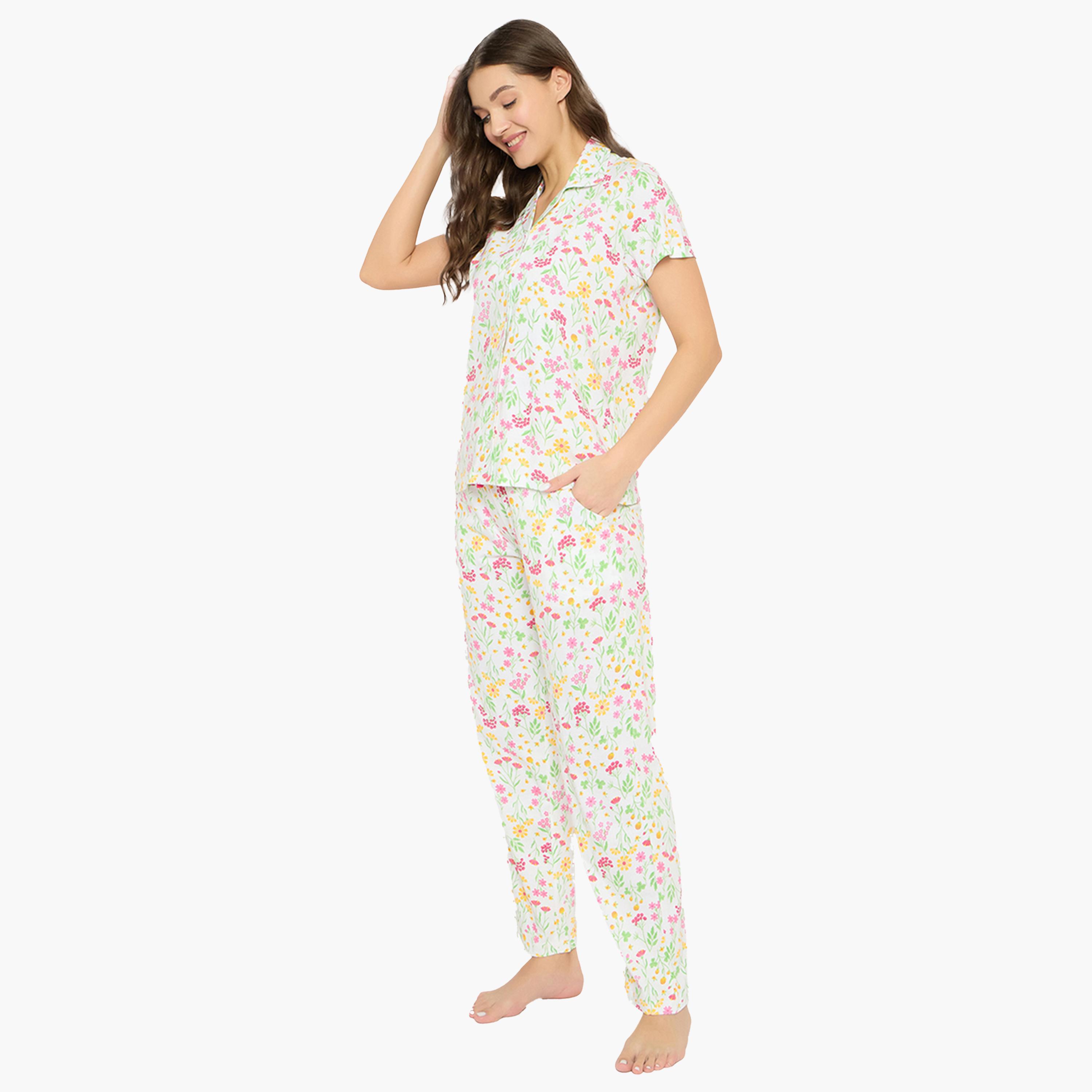 Clovia X Styli Women Floral Print Button Down Shirt & Pyjama Set-women-clothing-nightwear-pyjamas-longsets-image-2