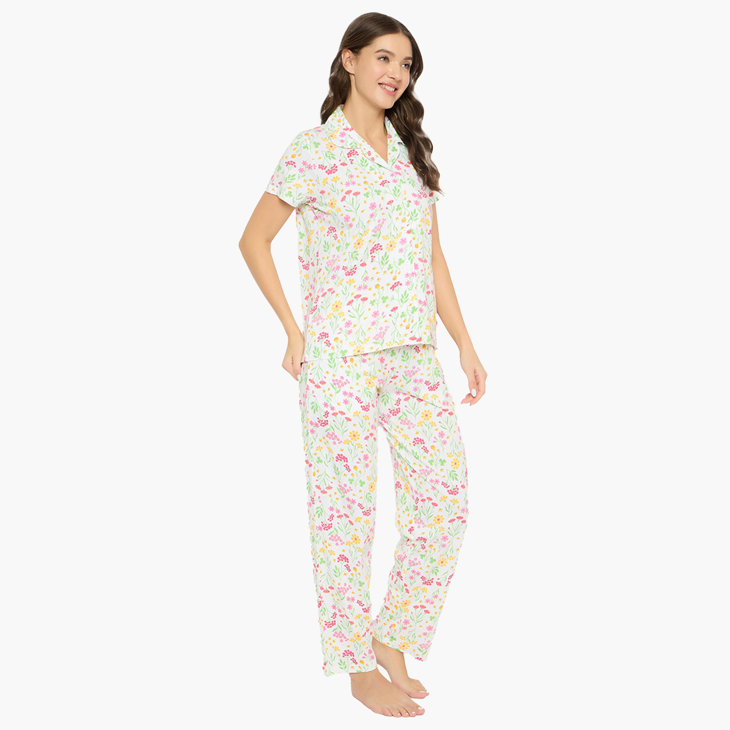 Clovia X Styli Women Floral Print Button Down Shirt & Pyjama Set-women-clothing-nightwear-pyjamas-longsets-image-3