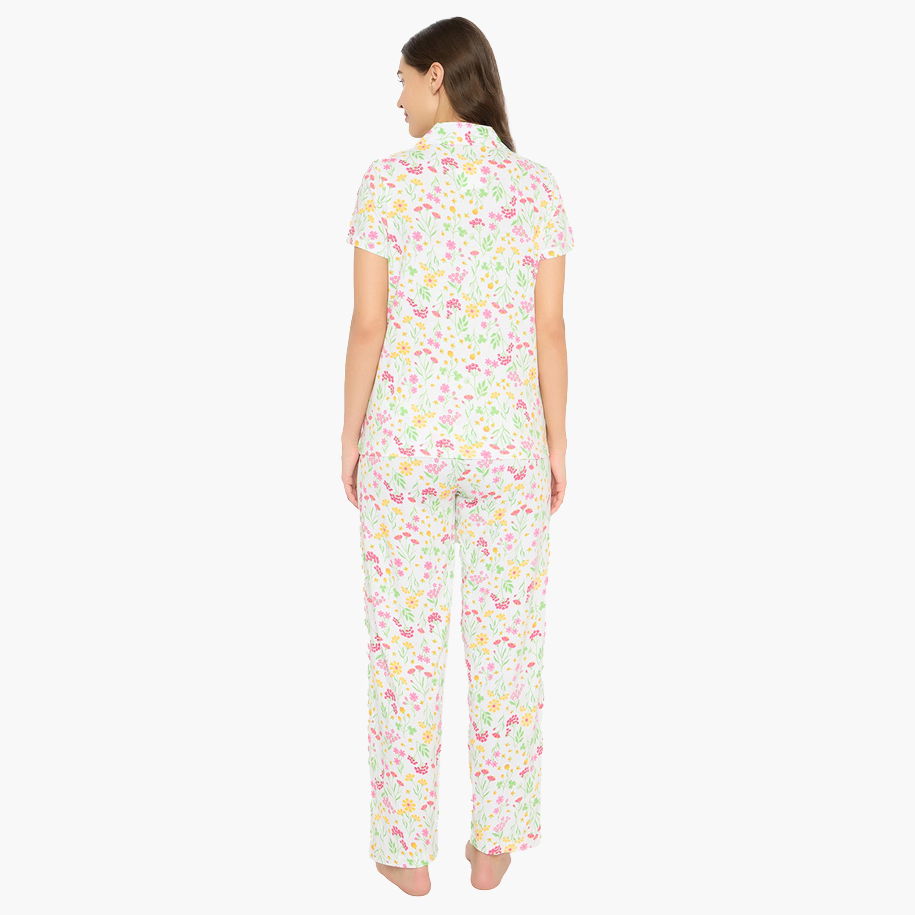 Clovia X Styli Women Floral Print Button Down Shirt & Pyjama Set-women-clothing-nightwear-pyjamas-longsets-image-4