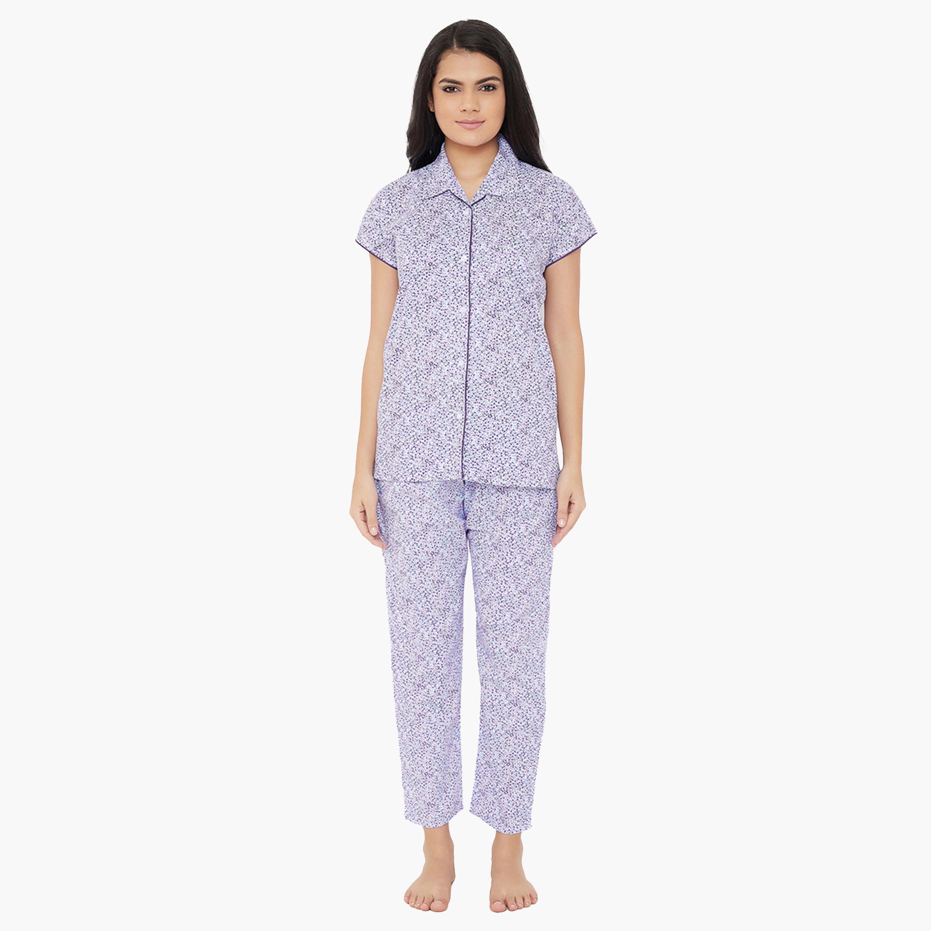 Clovia X Styli Women's Cotton Button Down Shirt & Multicolor Pyjama Sets-women-clothing-nightwear-pyjamas-longsets-image-1