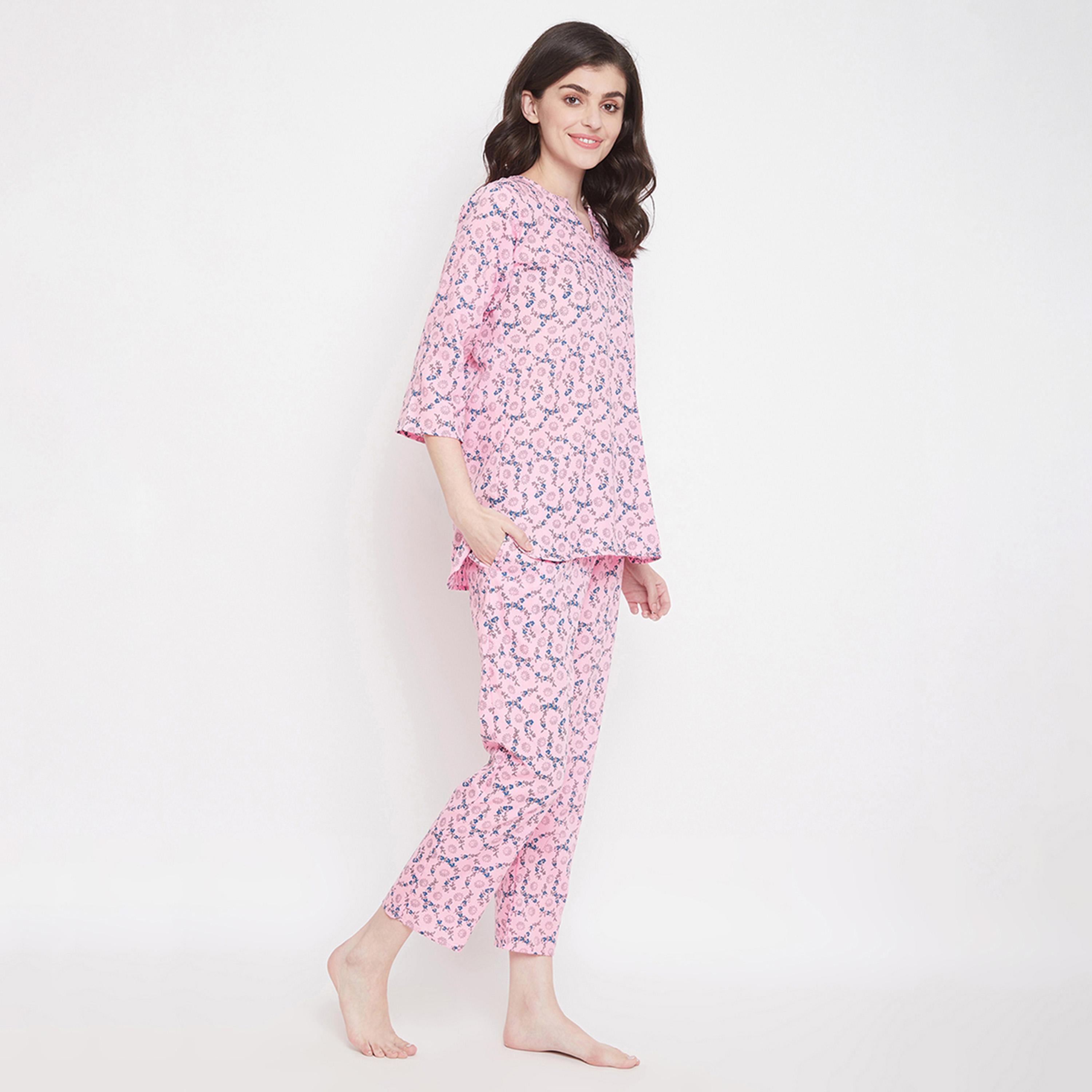 Clovia X Styli Women's Printed Pink Cotton Blend Pajama Set-women-clothing-nightwear-pyjamas-longsets-image-2