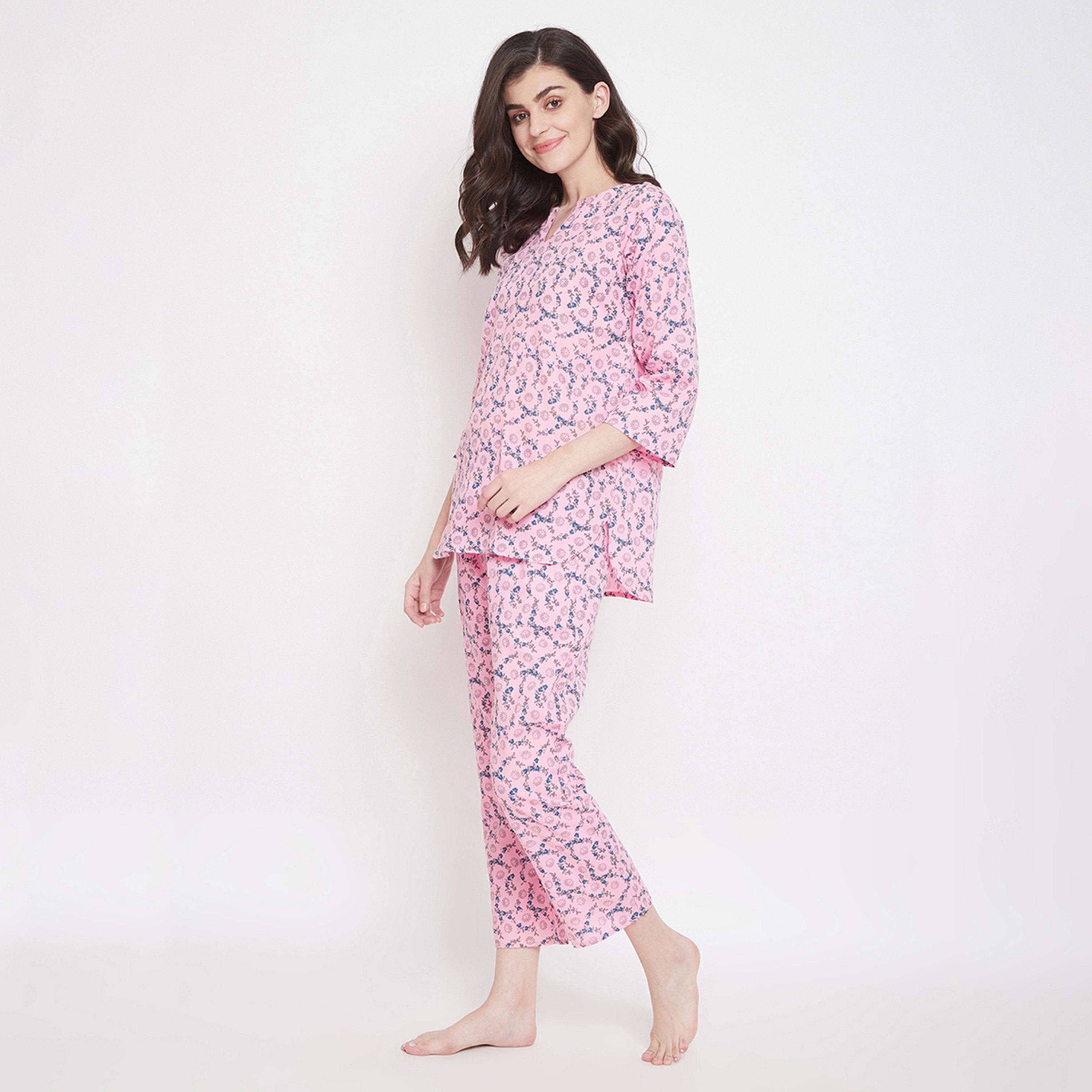 كولفيا × ستايلي - طقم بيجامة نسائي من مزيج القطن المطبوع - وردي-women-clothing-nightwear-pyjamas-longsets-image-3