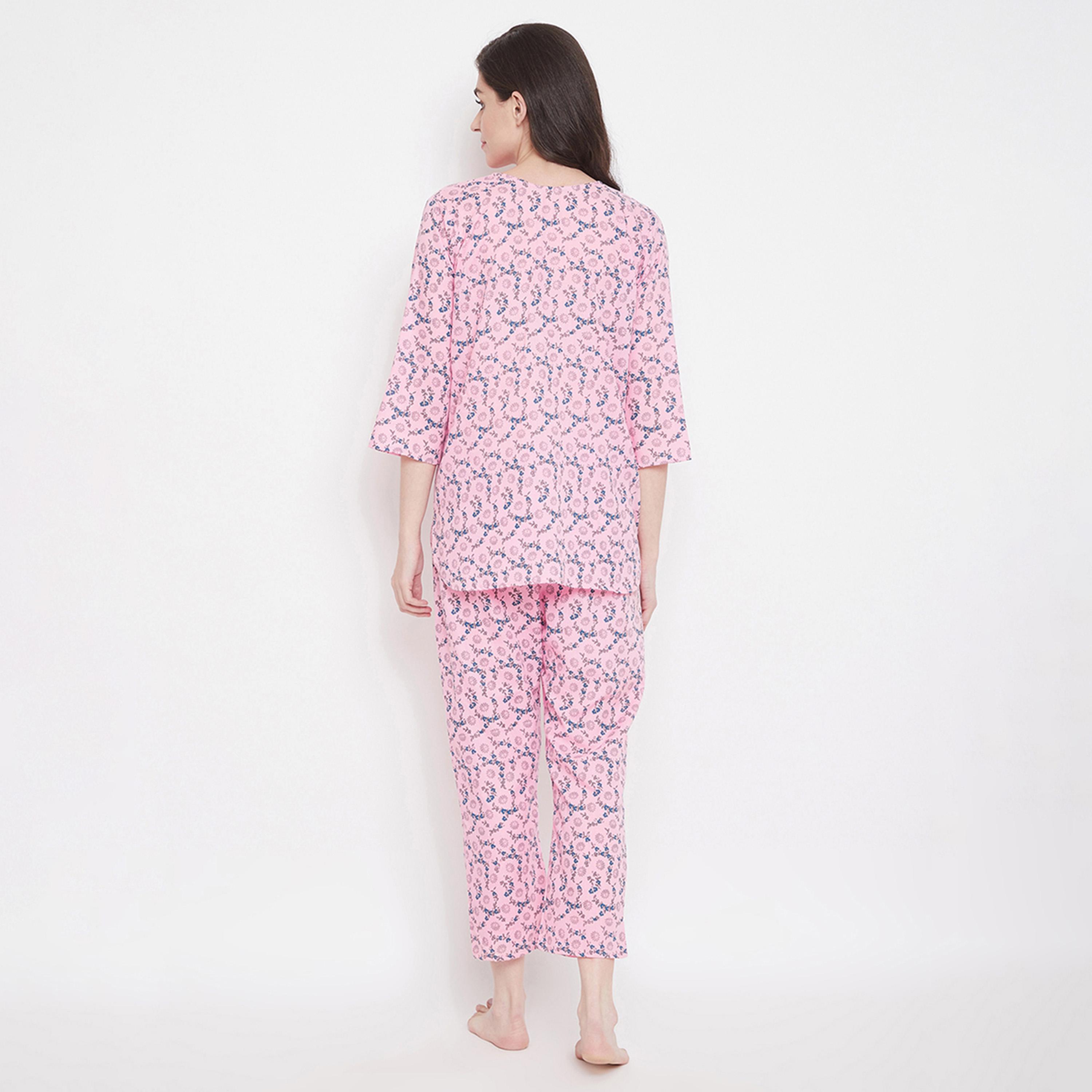 كولفيا × ستايلي - طقم بيجامة نسائي من مزيج القطن المطبوع - وردي-women-clothing-nightwear-pyjamas-longsets-image-4