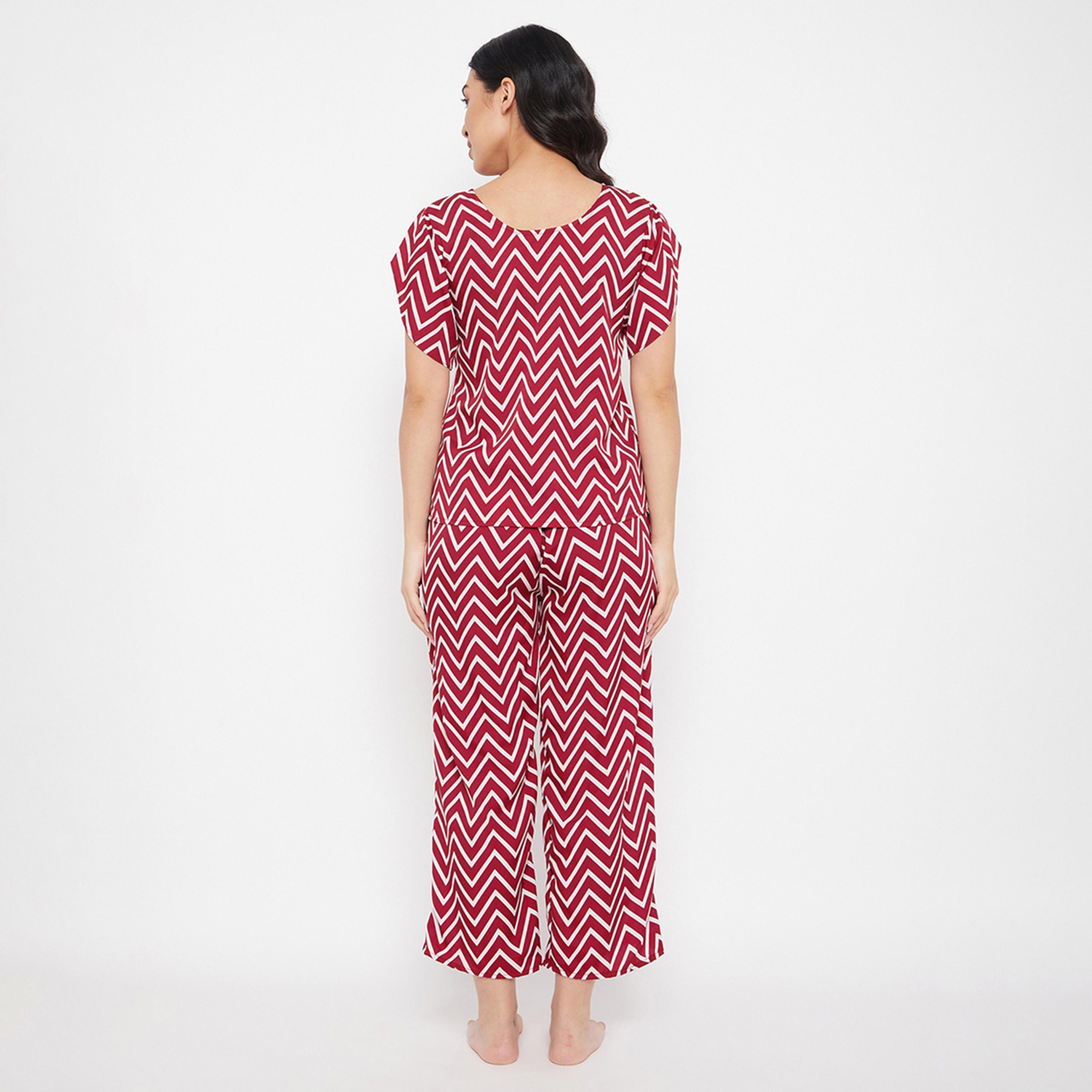 Clovia X Styli Women's Red Chevron Print Top & Pyjama Set-women-clothing-nightwear-pyjamas-longsets-image-4