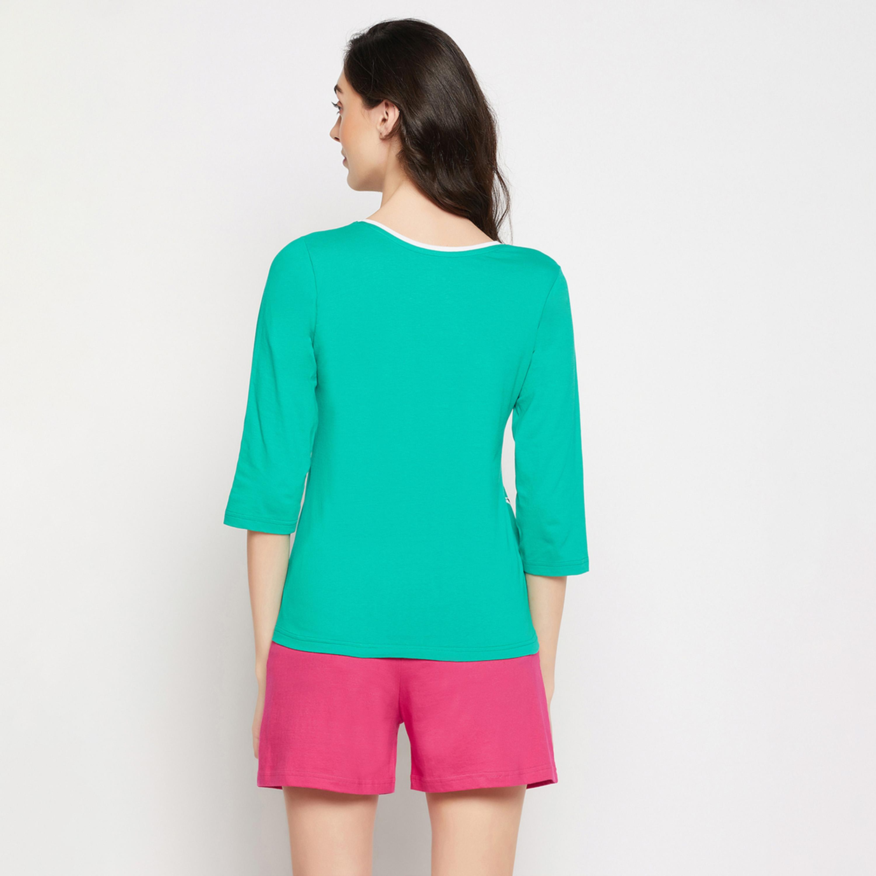 كولفيا × ستايلي - طقم بيجامة شورت مطبوع للنساء - أخضر بحري وفوشي-women-clothing-nightwear-pyjamas-shortsets-image-5