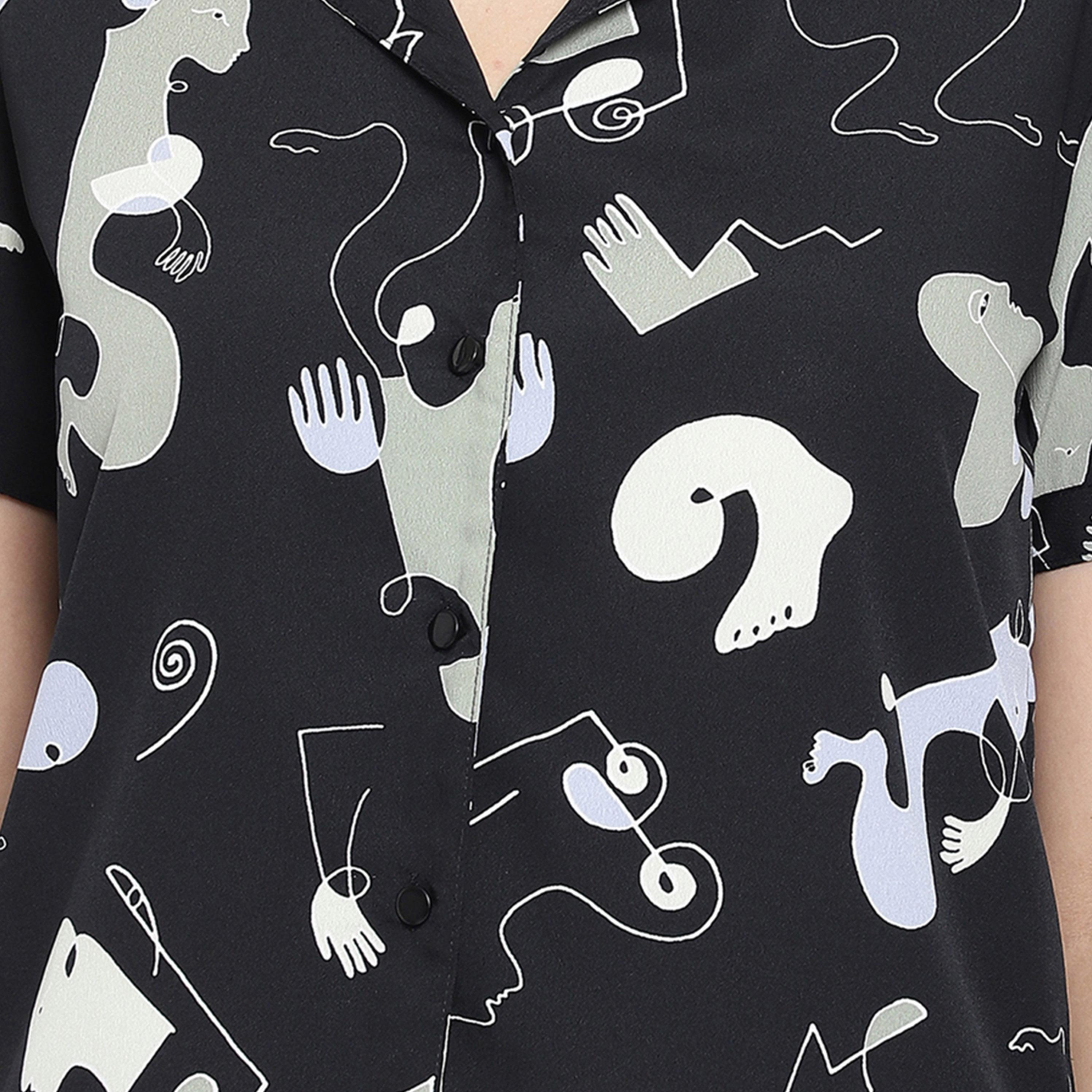 Clovia X Styli Women's Abstract Print Button Down Shirt & Black Pyjama Sets-women-clothing-nightwear-pyjamas-longsets-image-5
