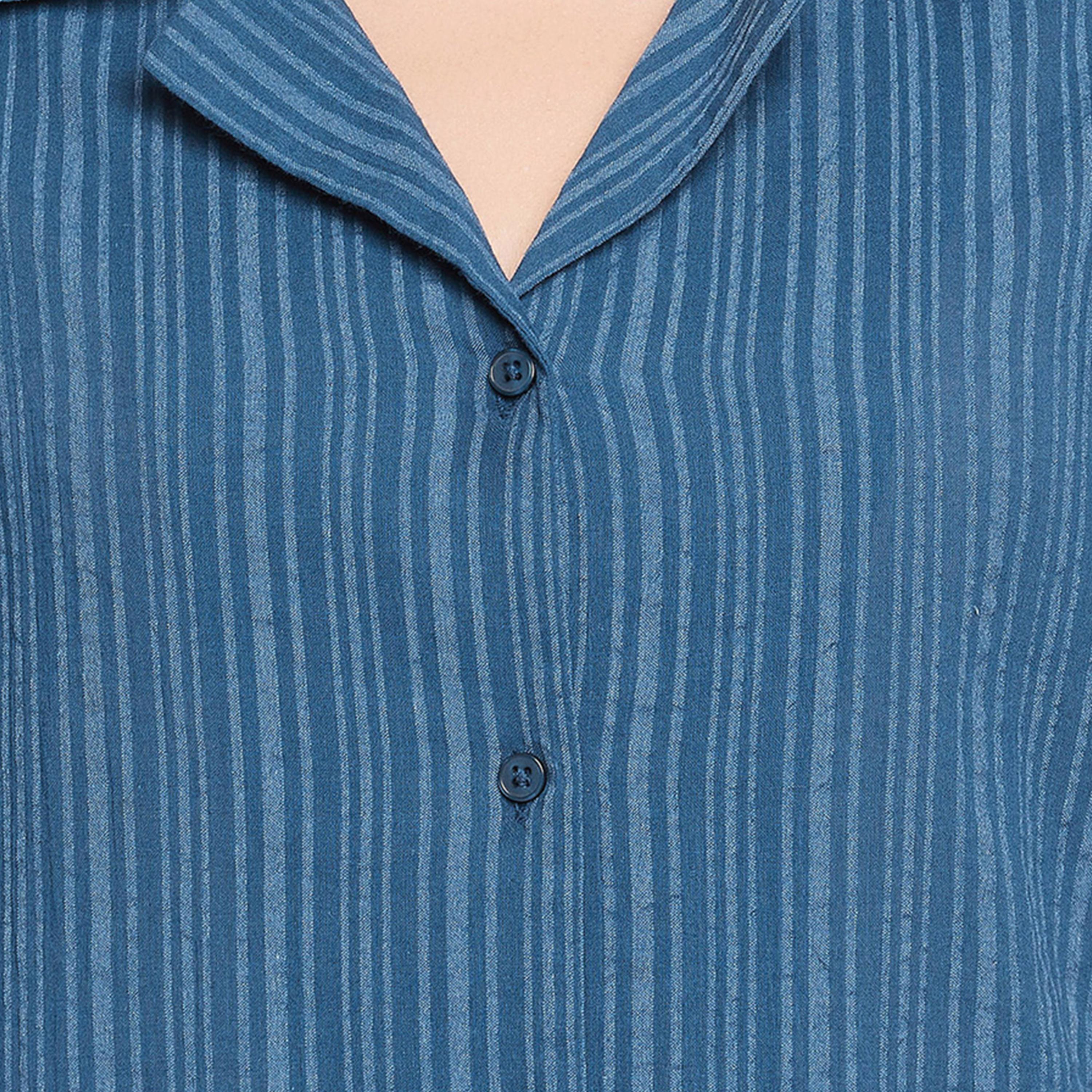 كولفيا × ستايلي - طقم بنطال بيجامة مع قميص مخطط بأزرار وأكمام طويلة - كحلي-women-clothing-nightwear-pyjamas-longsets-image-5