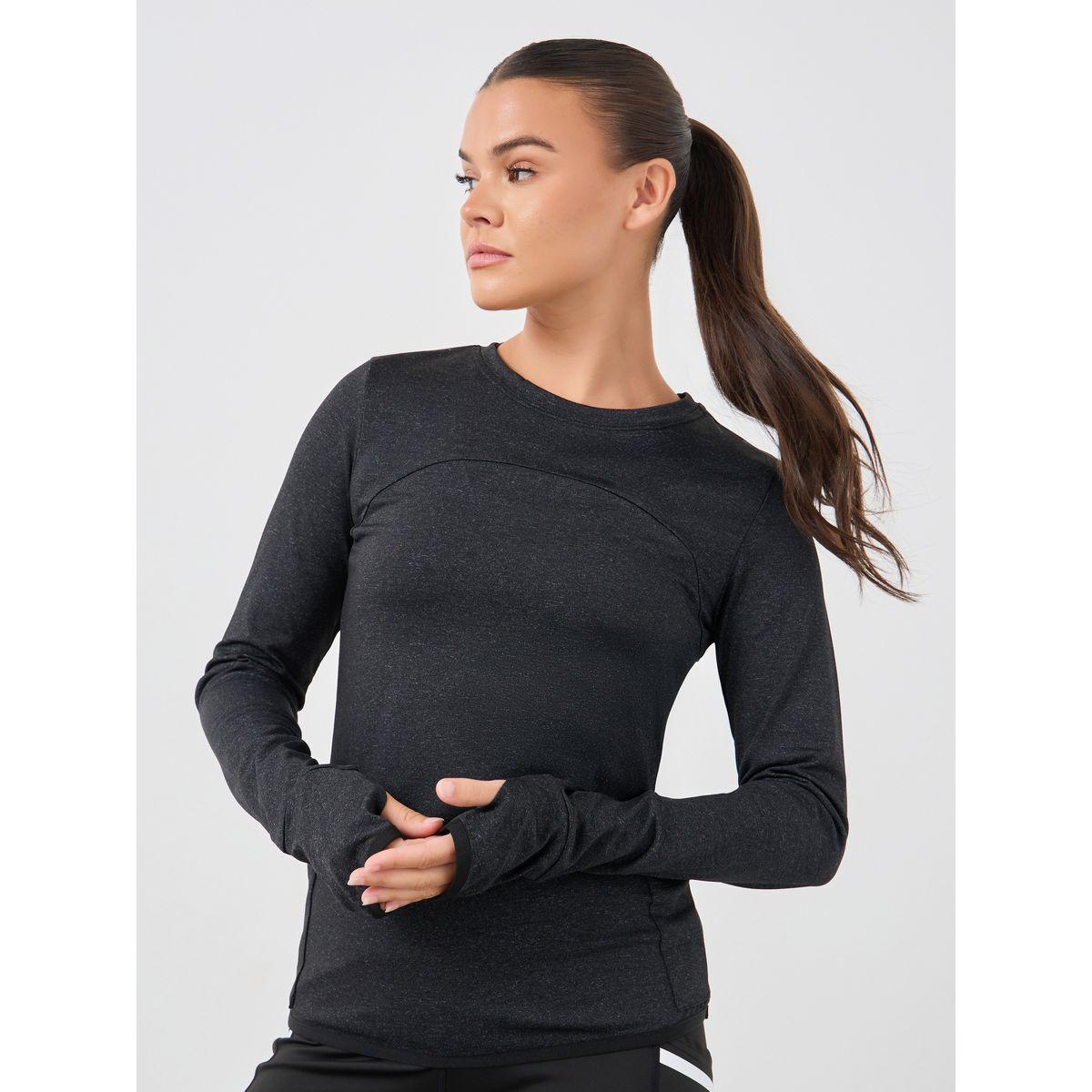 بلوزة ميلانج بياقة دائرية وفتحة اصبع ابهام-sports-women-clothing-coatsandjackets-jackets-image-1