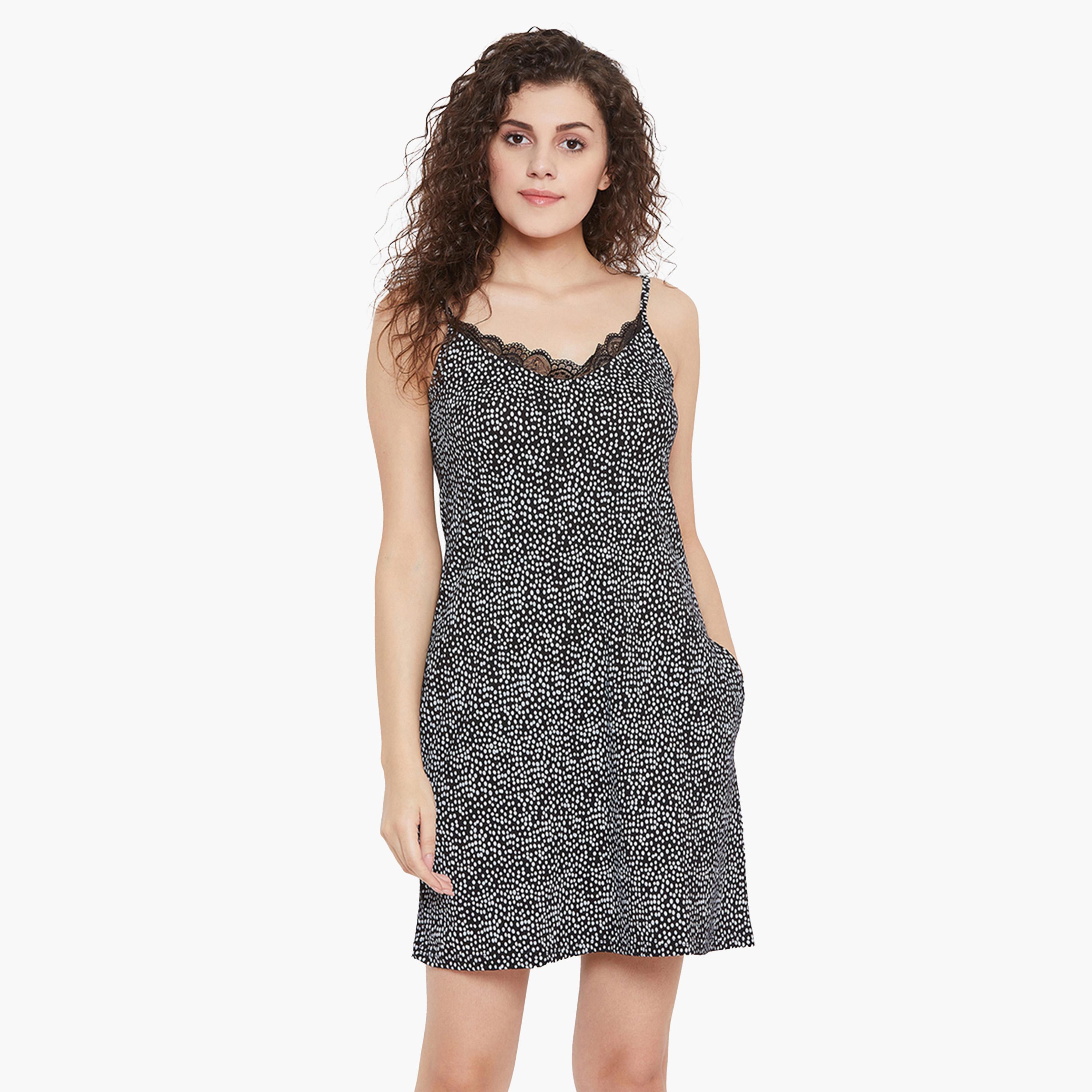 كولفيا × ستايلي - قميص نوم نسائي أسود منقط بدون أكمام-women-clothing-nightwear-nighties-image-1