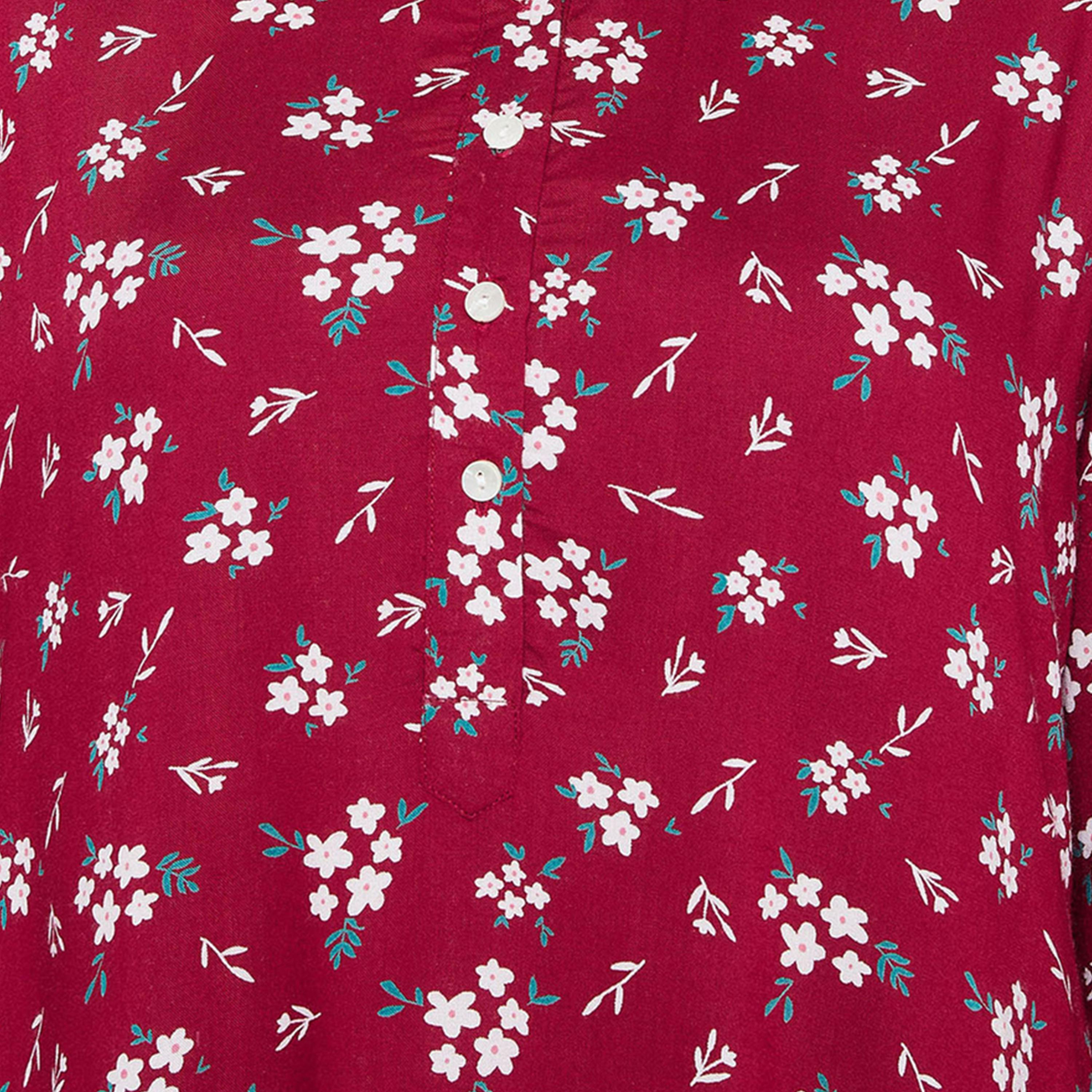 كولفيا × ستايلي - قميص نوم نسائي مورد بأكمام 3/4 - عنابي-women-clothing-nightwear-nighties-image-5