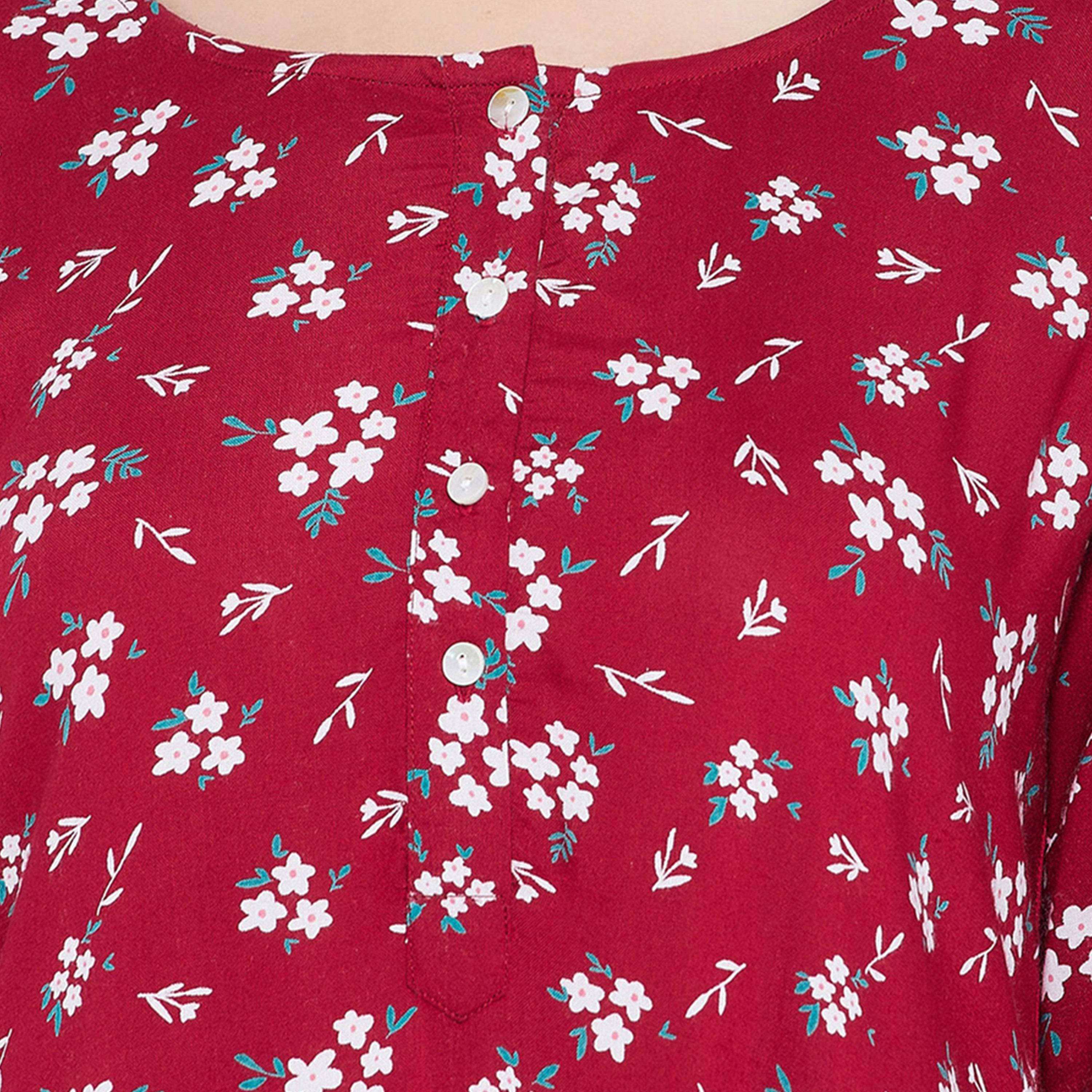 كولفيا × ستايلي - قميص نوم نسائي مورد بأكمام 3/4 - عنابي-women-clothing-nightwear-nighties-image-7