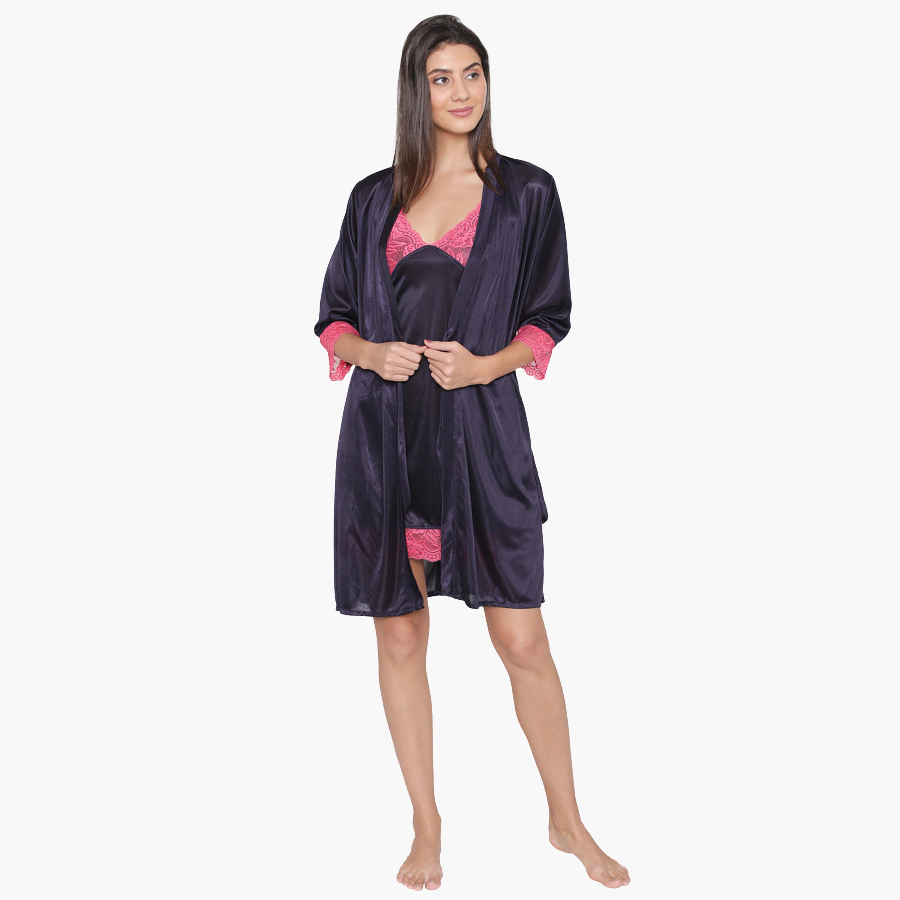 كولفيا × ستايلي - فستان نوم ساتان ماكسي أزرق مع حواف من الدانتيل وأكمام 3/4-women-clothing-nightwear-nighties-image-2