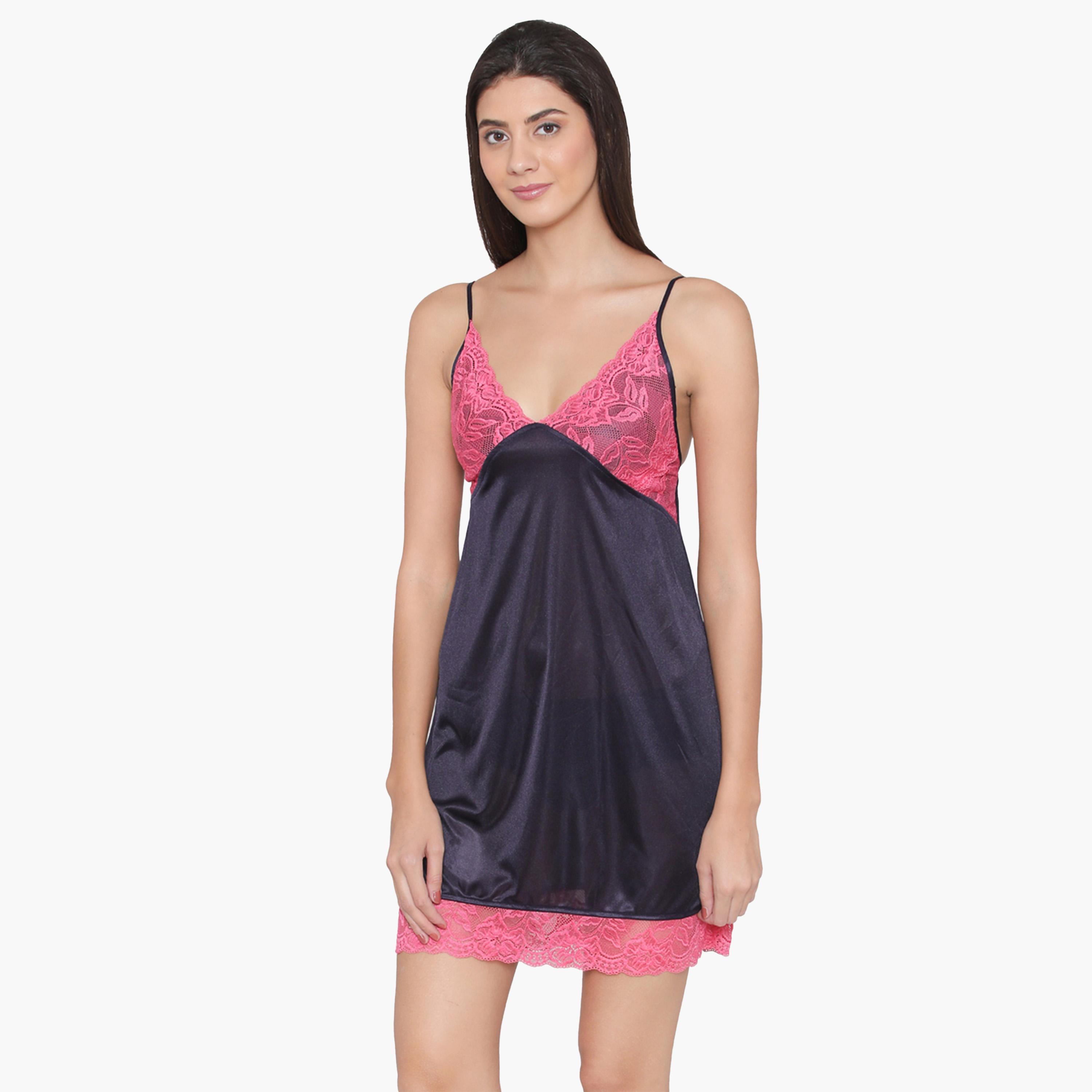 كولفيا × ستايلي - فستان نوم ساتان ماكسي أزرق مع حواف من الدانتيل وأكمام 3/4-women-clothing-nightwear-nighties-image-3