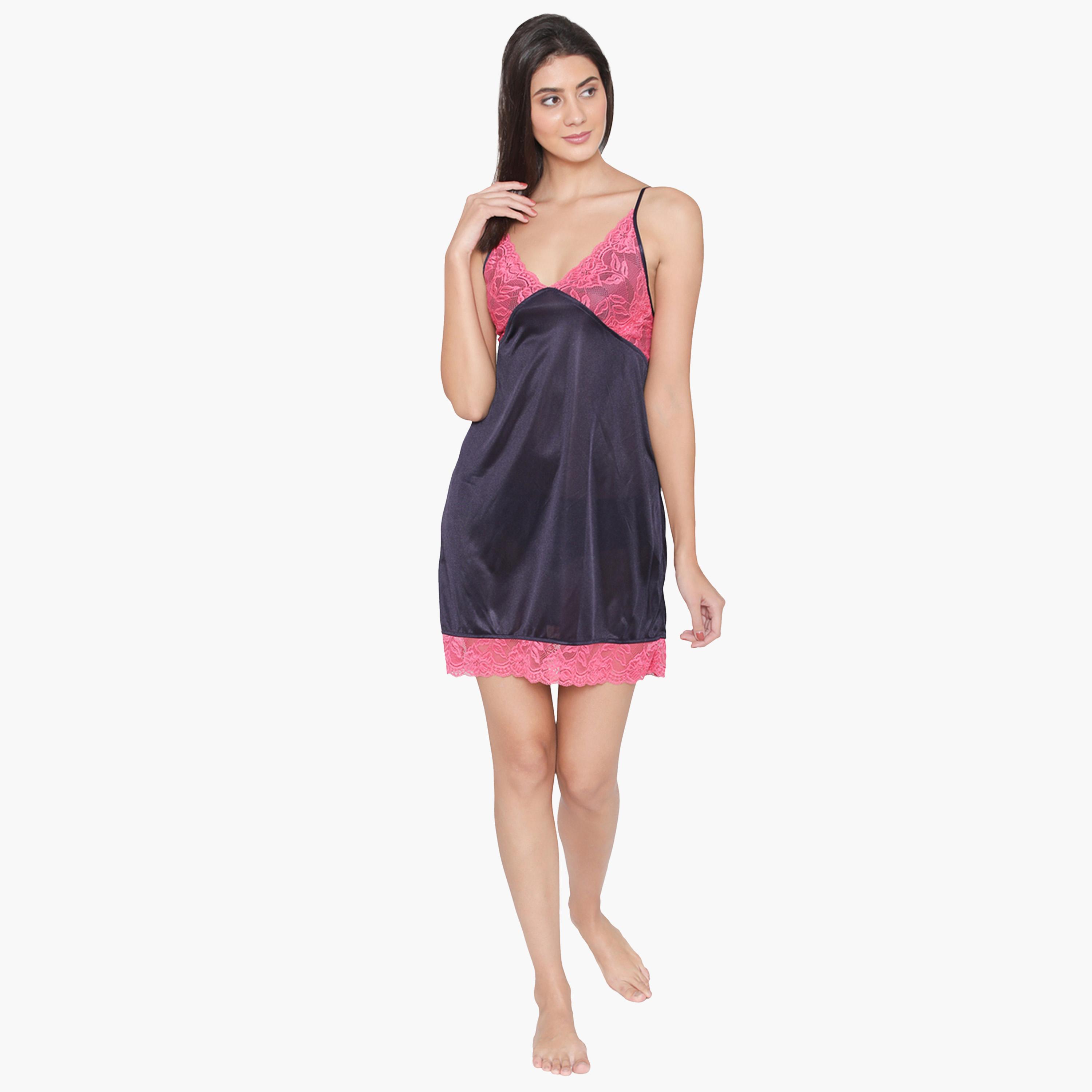 كولفيا × ستايلي - فستان نوم ساتان ماكسي أزرق مع حواف من الدانتيل وأكمام 3/4-women-clothing-nightwear-nighties-image-6