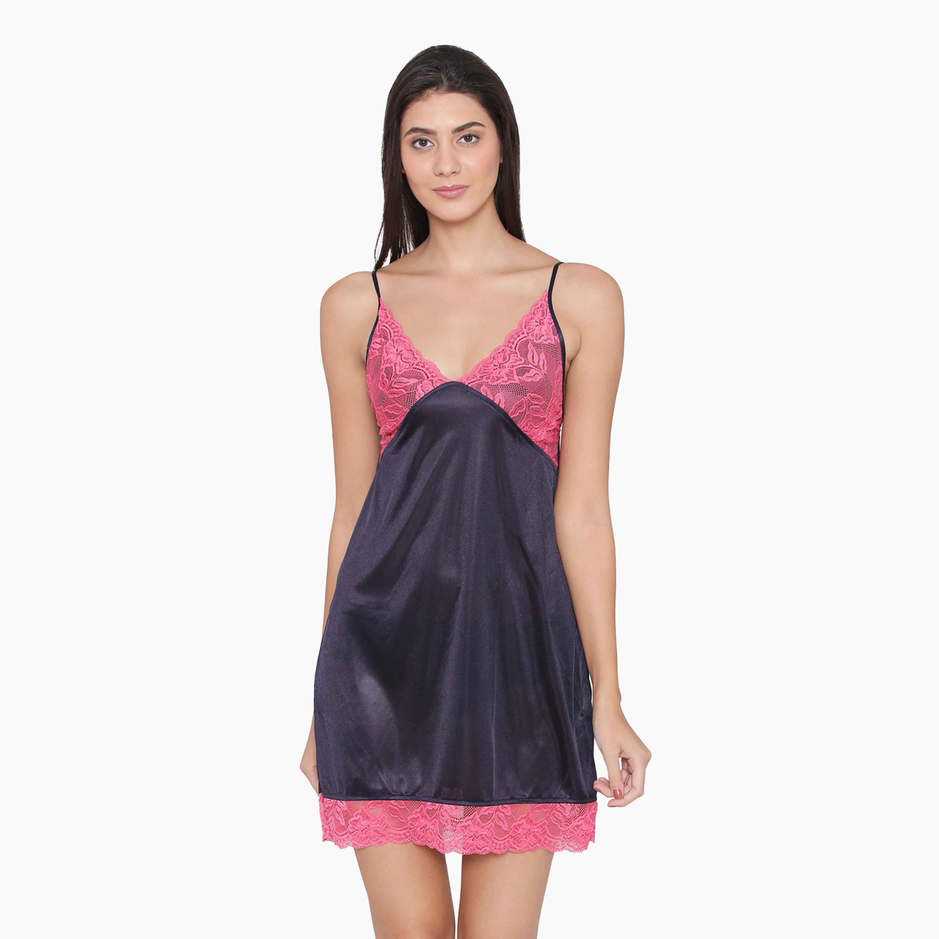 كولفيا × ستايلي - فستان نوم ساتان ماكسي أزرق مع حواف من الدانتيل وأكمام 3/4-women-clothing-nightwear-nighties-image-8