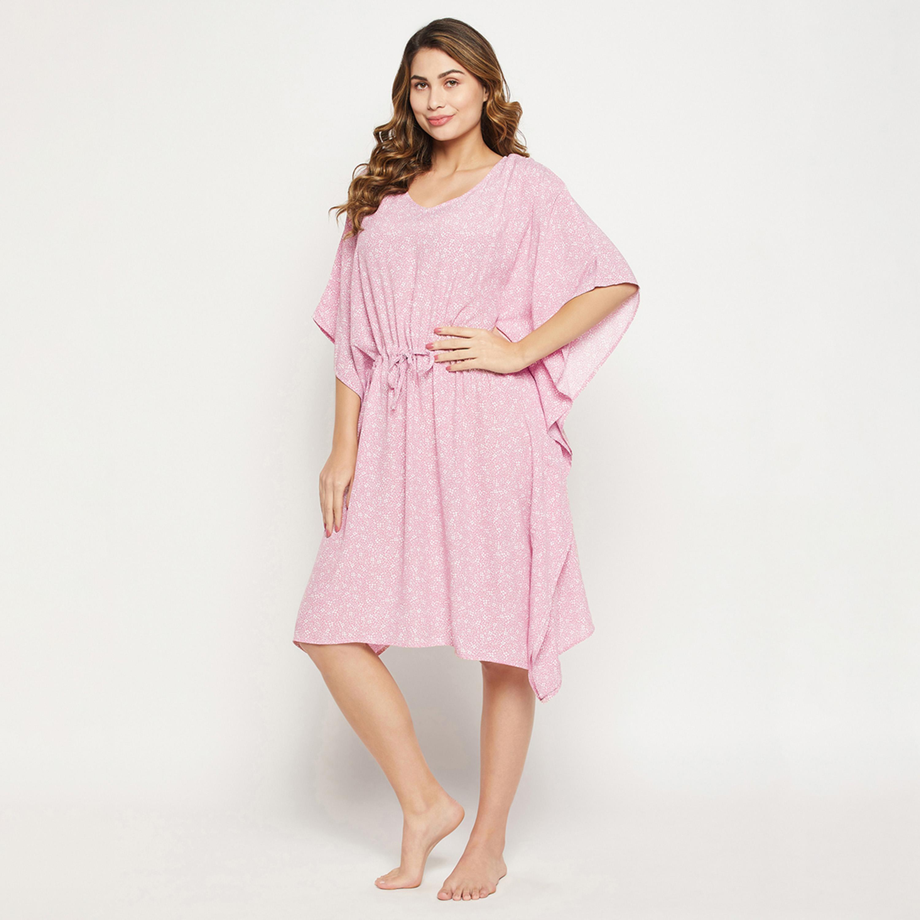 Clovia X Styli Women Pink 3/4 Sleeve Floral Print Kaftan Nightdress-women-clothing-nightwear-nighties-image-4