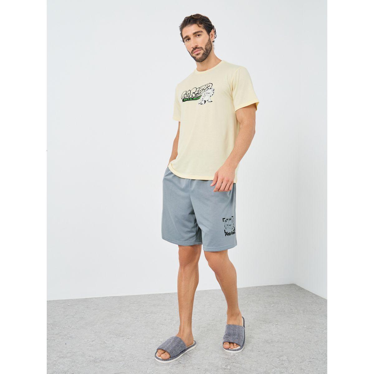 Styli Garfeild Graphic Print Short Sleeve T-Shirt and Shorts Set-men-clothing-nightwear-sets-image-1