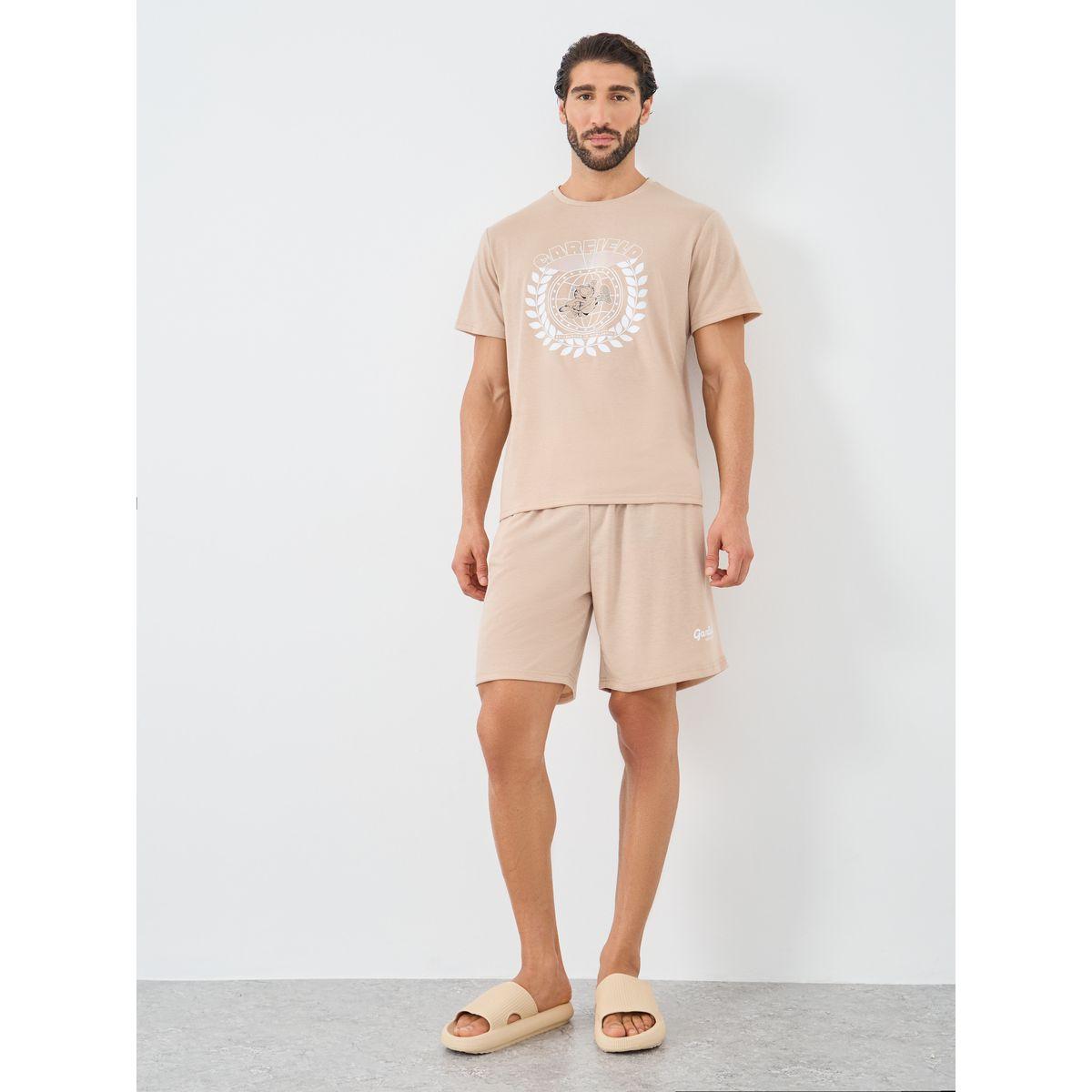 Styli Garfeild Graphic Print Short Sleeve T-Shirt and Shorts Set-men-clothing-nightwear-sets-image-1