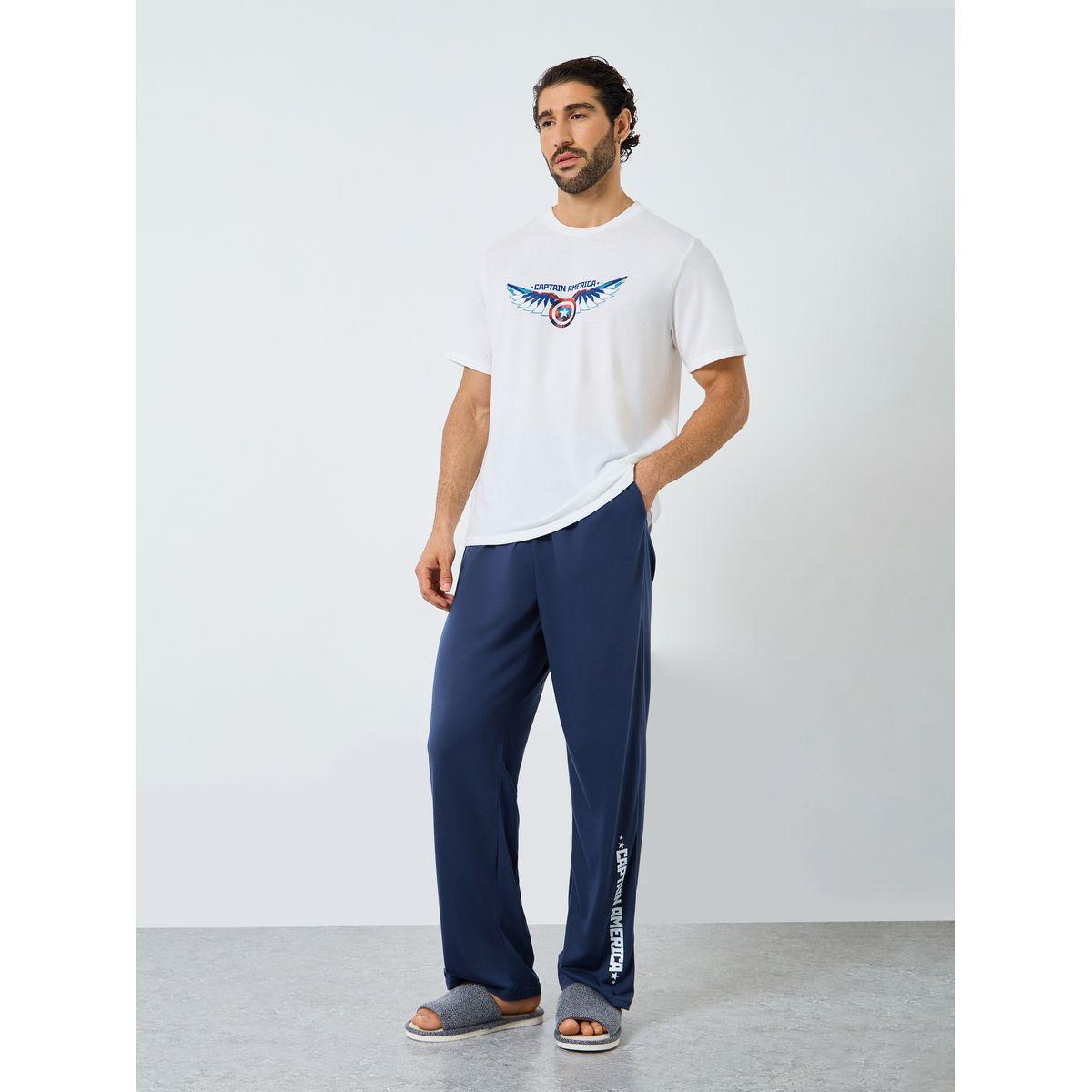Styli Captain America Graphic Print T-Shirt and Placement Print Pyjama Set-men-clothing-nightwear-sets-image-1