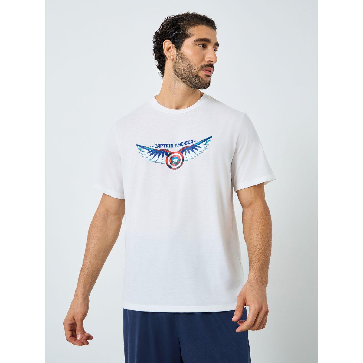 Styli Captain America Graphic Print T-Shirt and Placement Print Pyjama Set-men-clothing-nightwear-sets-image-2