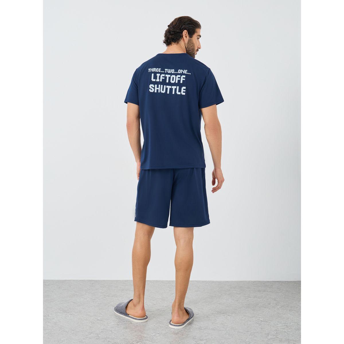Styli Front and Back NASA Slogan Print T-Shirt and Shorts Set-men-clothing-nightwear-sets-image-2