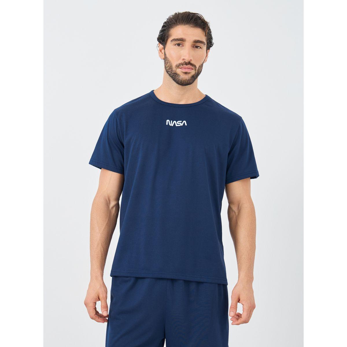 Styli Front and Back NASA Slogan Print T-Shirt and Shorts Set-men-clothing-nightwear-sets-image-4
