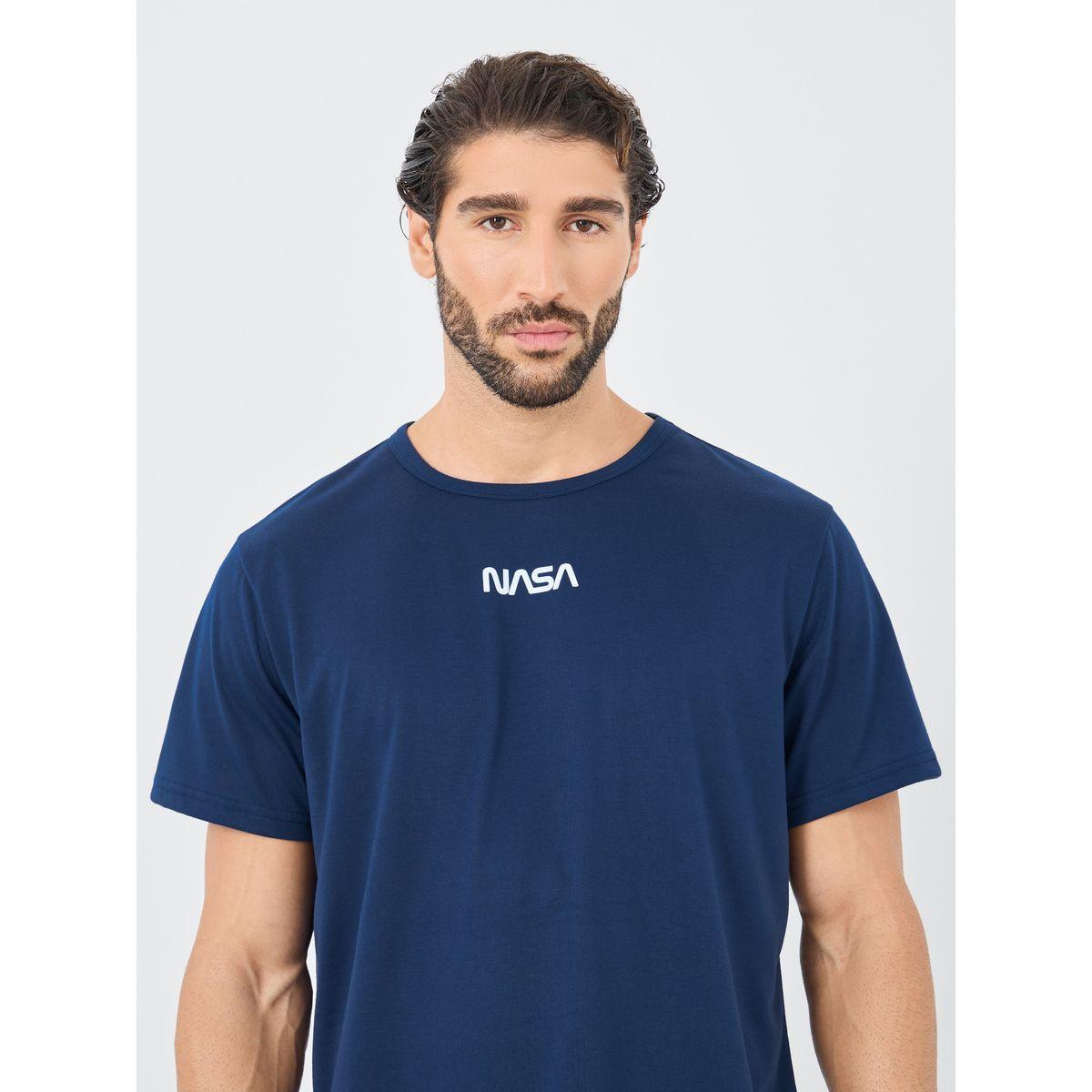 Styli Front and Back NASA Slogan Print T-Shirt and Shorts Set-men-clothing-nightwear-sets-image-5