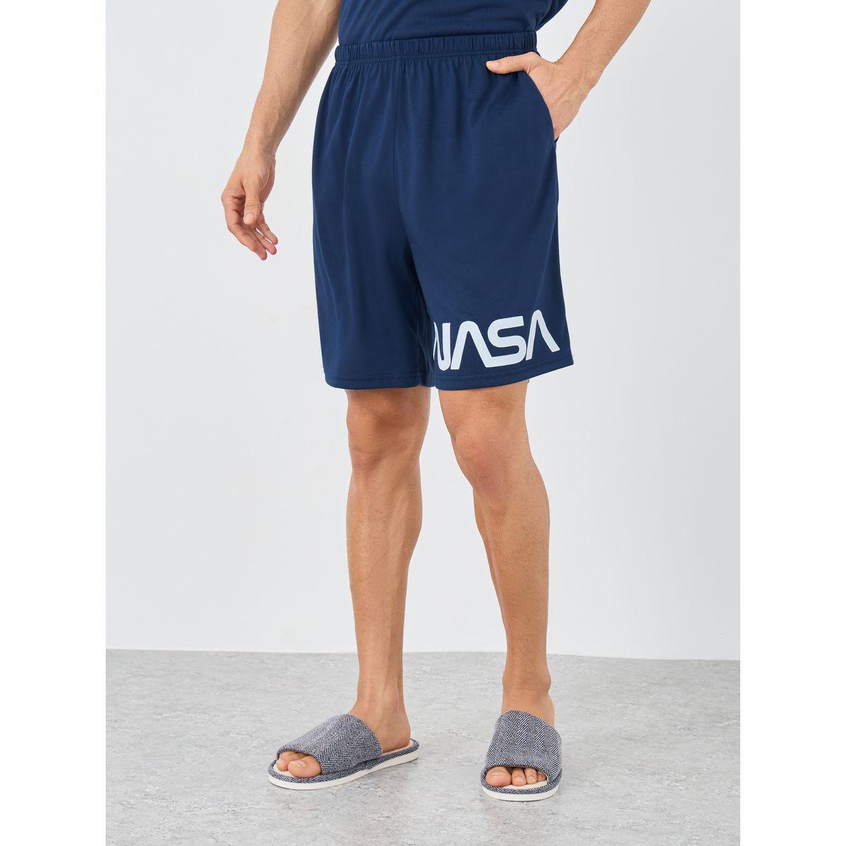 Styli Front and Back NASA Slogan Print T-Shirt and Shorts Set-men-clothing-nightwear-sets-image-6