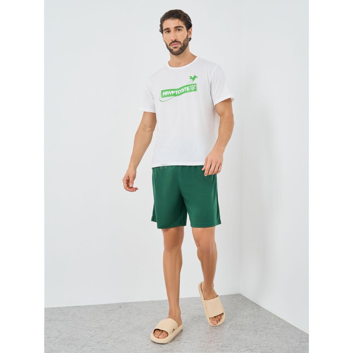 Styli Superman Slogan Print T-Shirt and Shorts Set-men-clothing-nightwear-sets-image-1