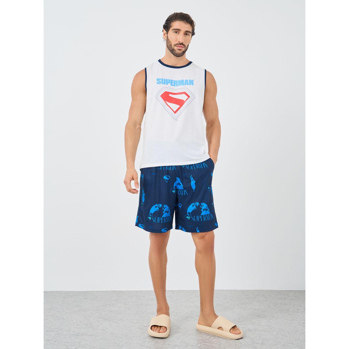 طقم من شورت بيجاما وتيشيرت تانك بطبعة كتابة-men-clothing-nightwear-sets-image-1