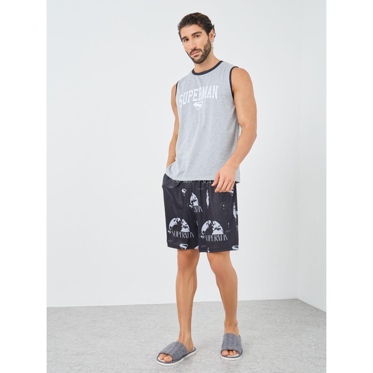 Styli Superman Slogan Print Tank and Shorts Set-men-clothing-nightwear-sets-image-1