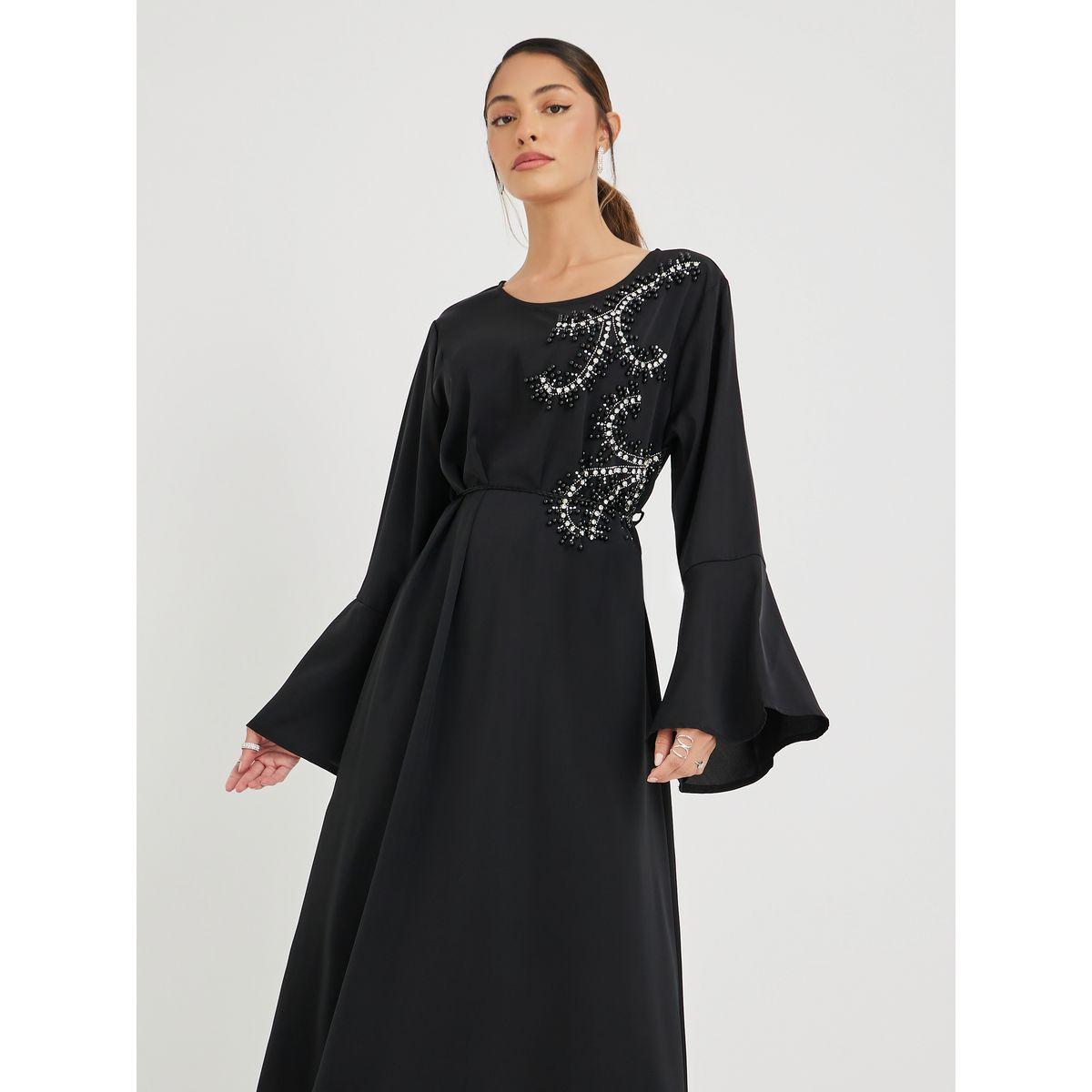 Amirah X Styli Embellished Round Neck Belted Jabaliya-women-arabicclothing-jalabiyas-image-2