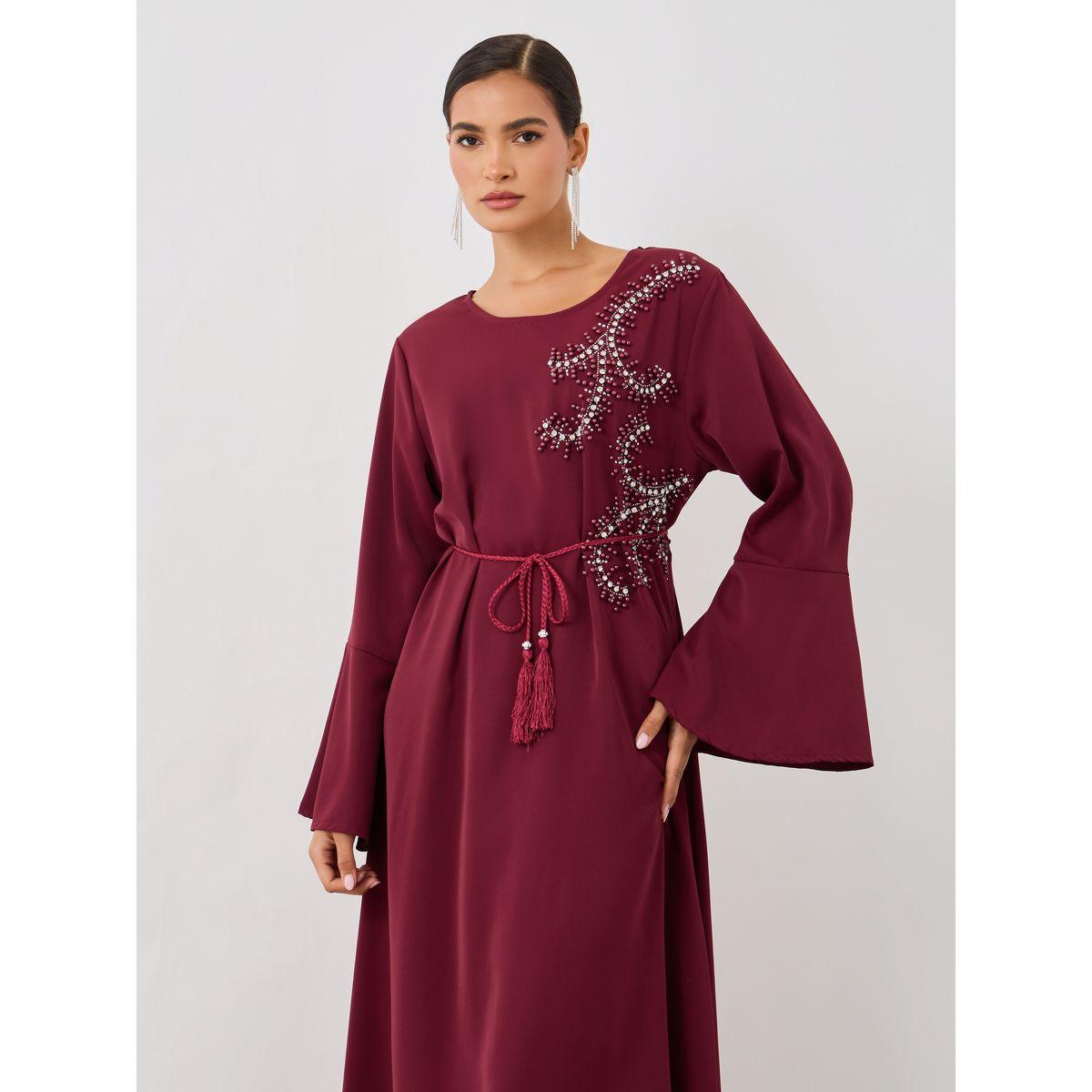 Styli Embellished V-Neck A-Line Belted Jalabiya-women-arabicclothing-jalabiyas-image-3