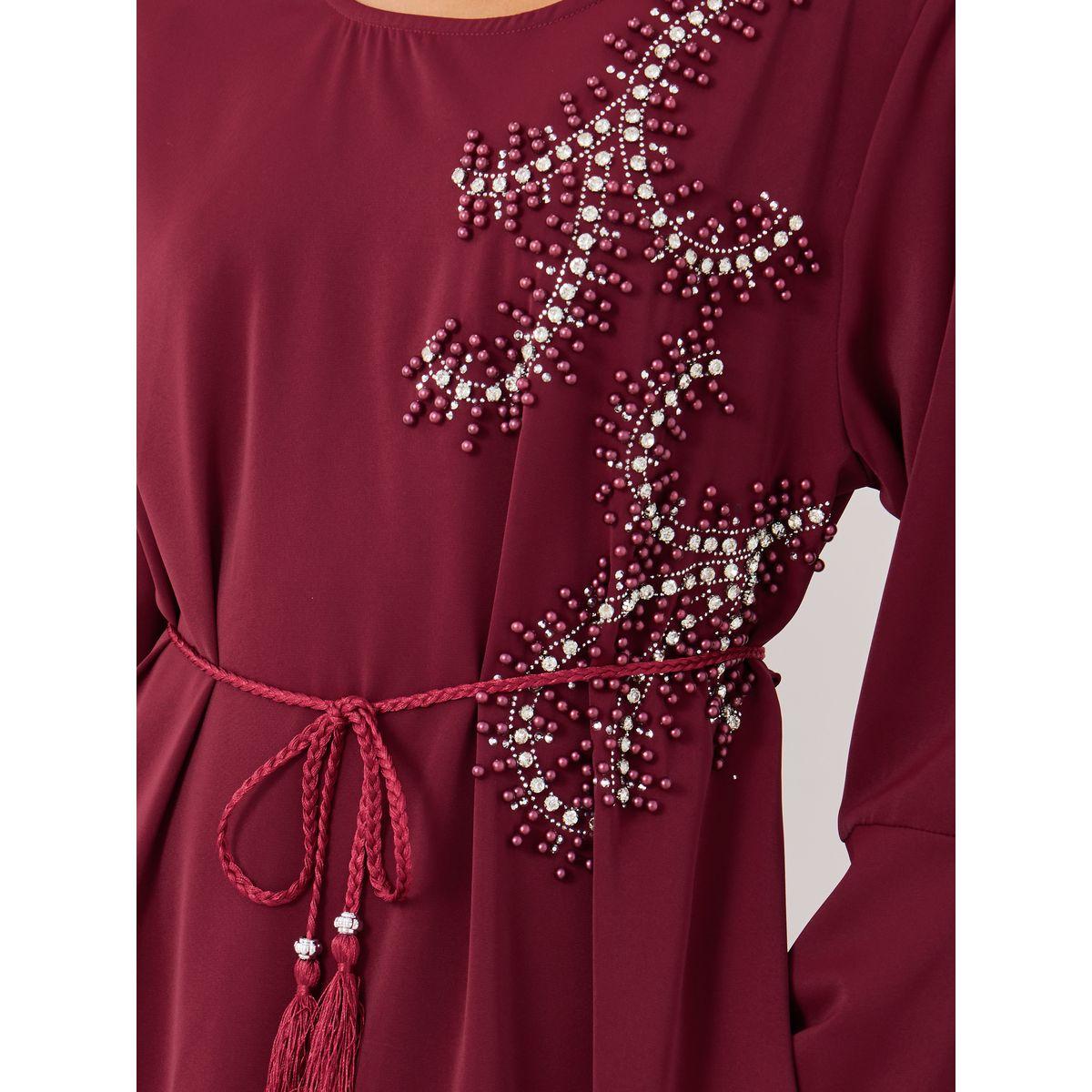Styli Embellished V-Neck A-Line Belted Jalabiya-women-arabicclothing-jalabiyas-image-5
