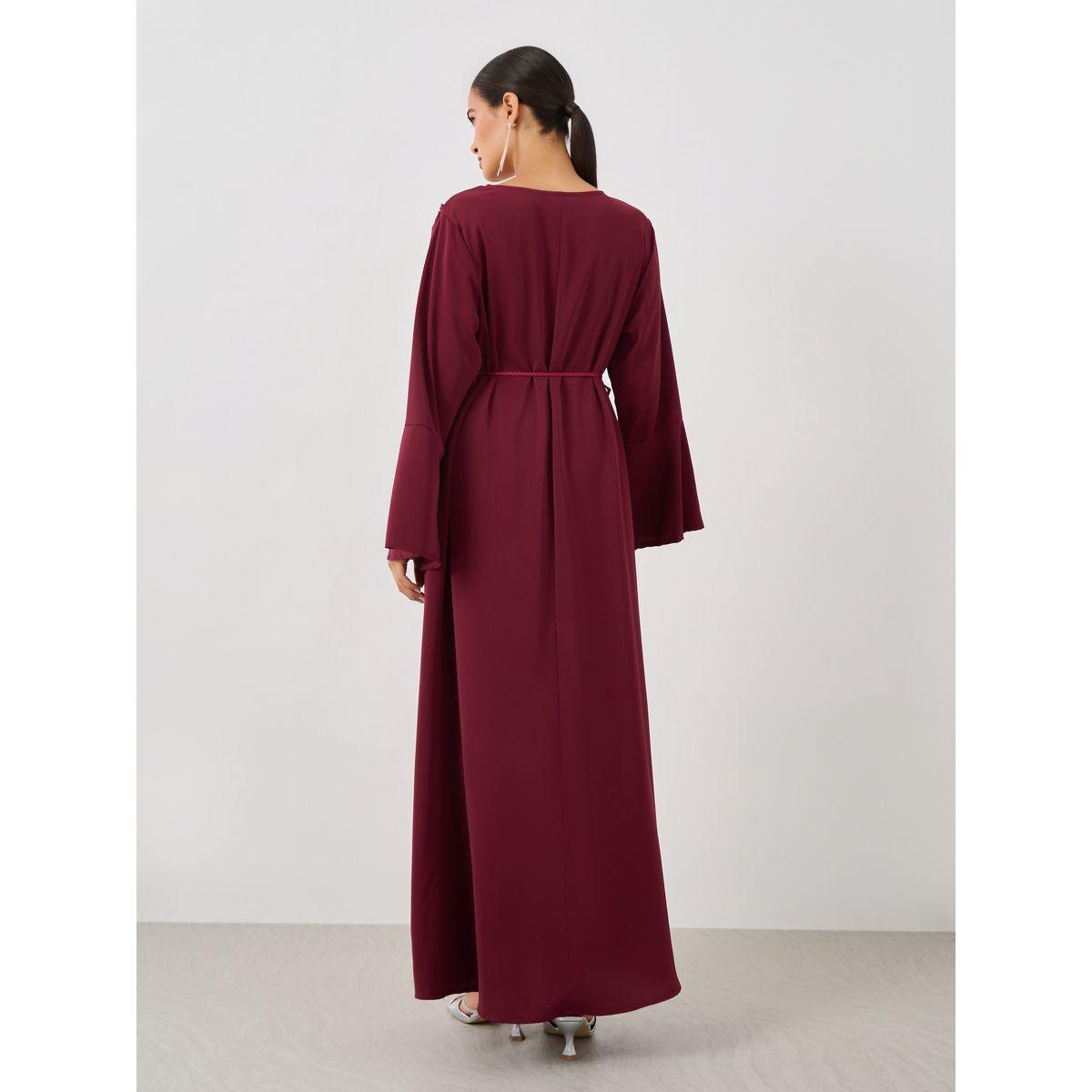 Styli Embellished V-Neck A-Line Belted Jalabiya-women-arabicclothing-jalabiyas-image-6