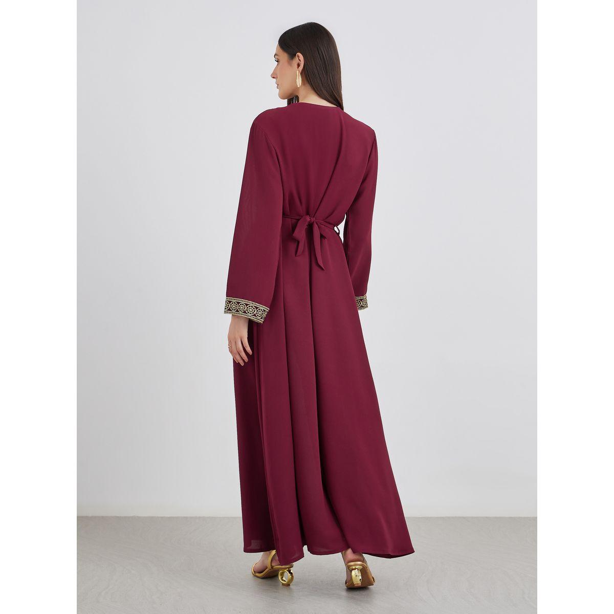 Amirah X Styli Embroidered V Neck A-Line Jalabiya-women-arabicclothing-jalabiyas-image-5