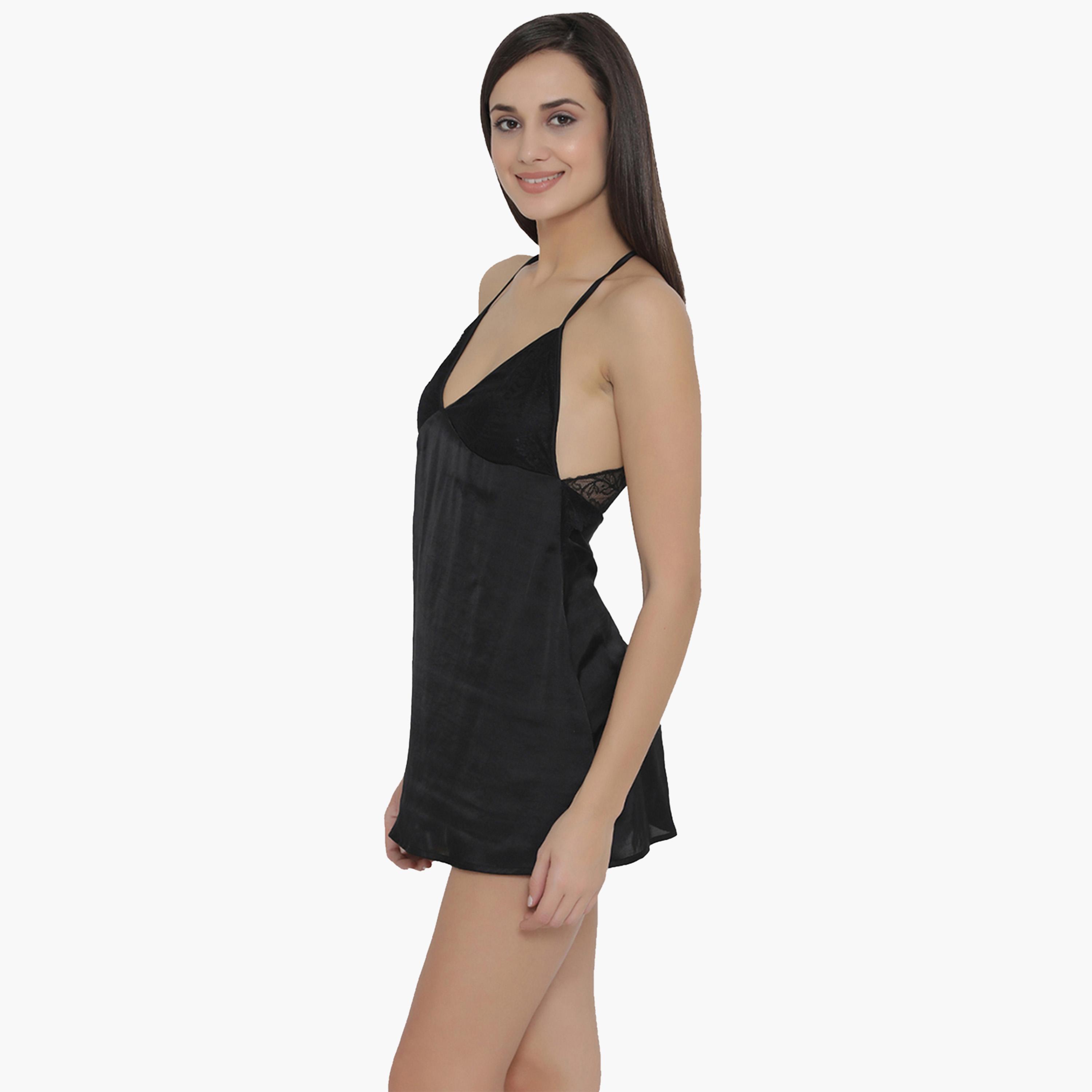 Clovia X Styli Black Lacy Back Satin Babydoll-women-clothing-lingerie-babydollsandbodysuits-image-3