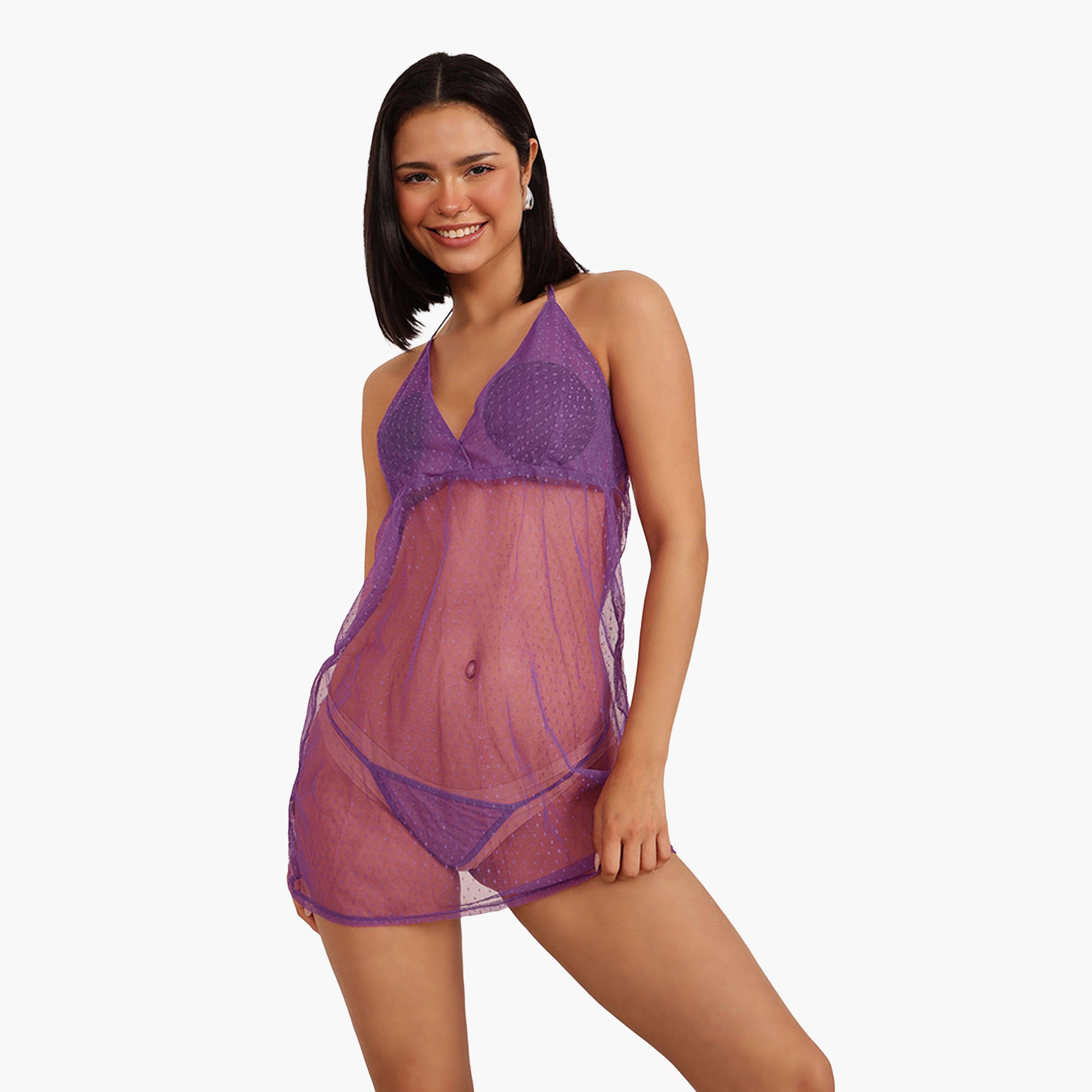 كولفيا × ستايلي - بيبي دول شبكي بنفسجي منقط-women-clothing-lingerie-babydollsandbodysuits-image-1