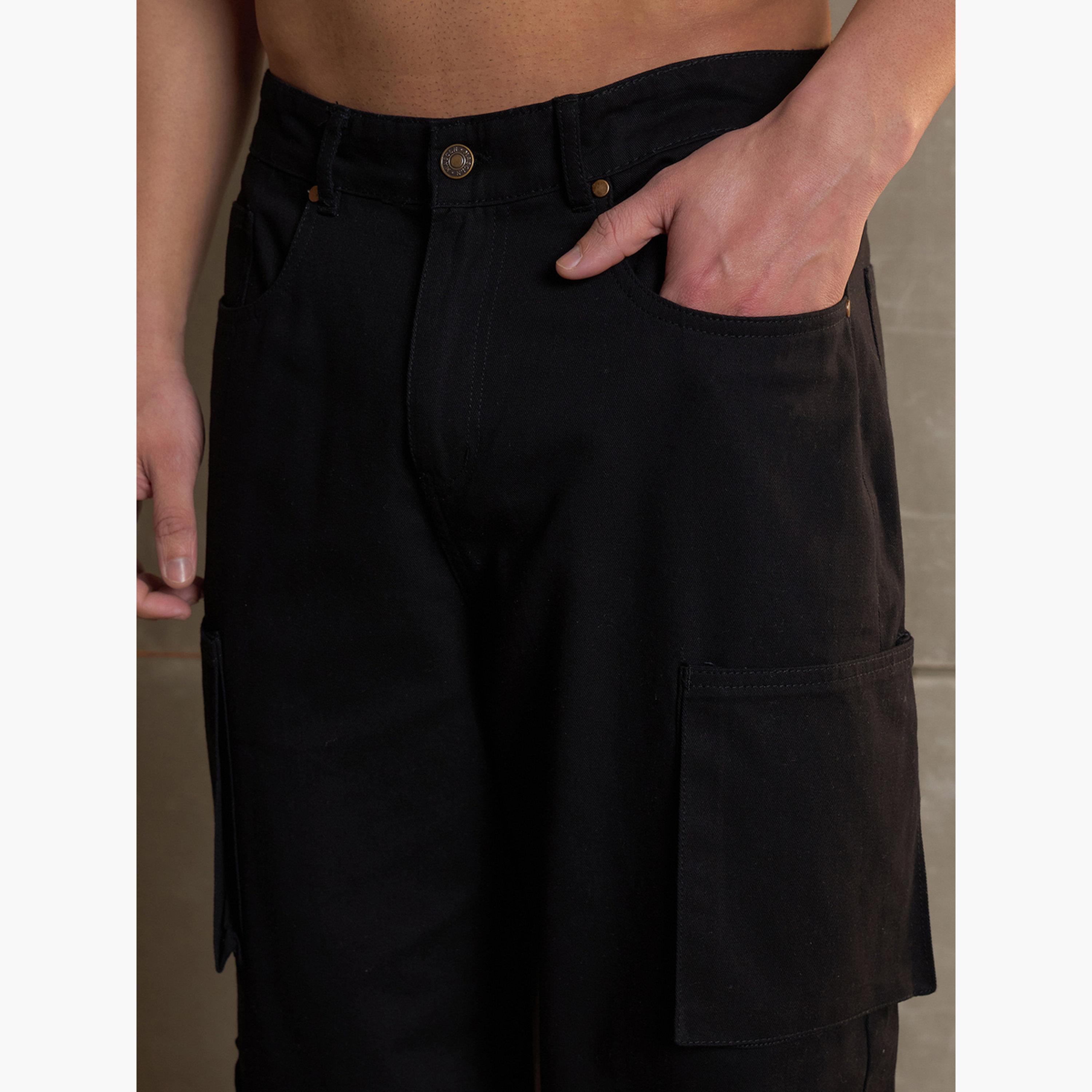 Sassafras Women Black Twill Utility Pockets Wide Leg Cargo Pants-women-clothing-bottoms-trousers-image-4