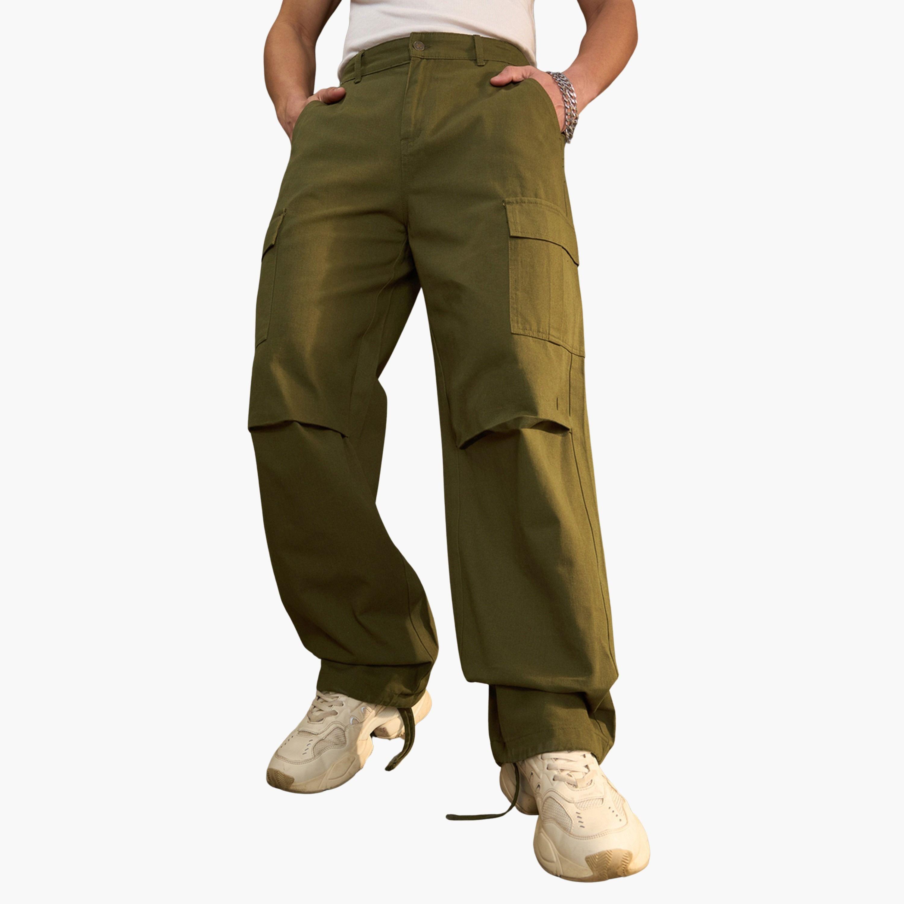 ساسافراس - بنطال كارغو واسع الساق من قماش التويل الأخضر-women-clothing-bottoms-trousers-image-1
