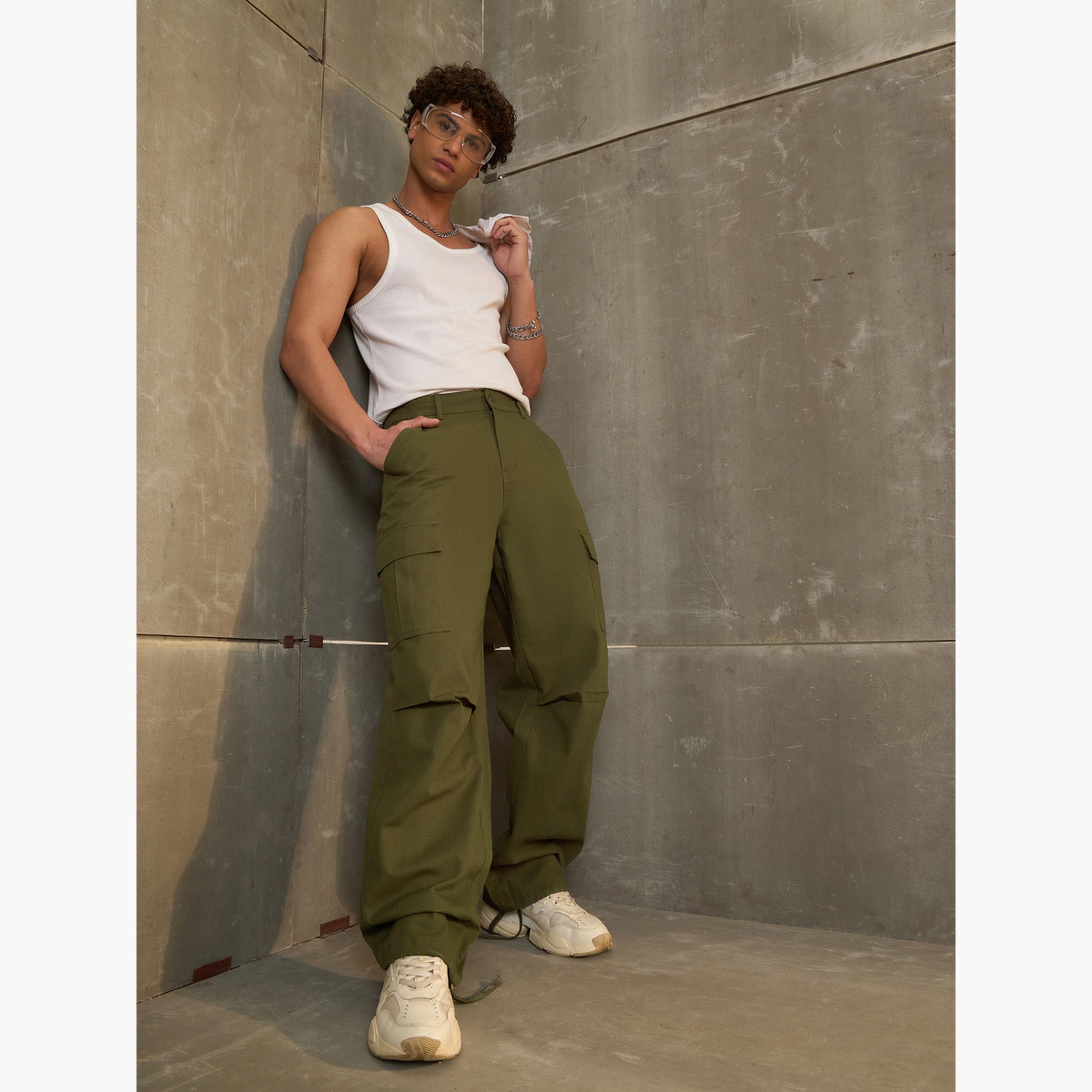 ساسافراس - بنطال كارغو واسع الساق من قماش التويل الأخضر-women-clothing-bottoms-trousers-image-2