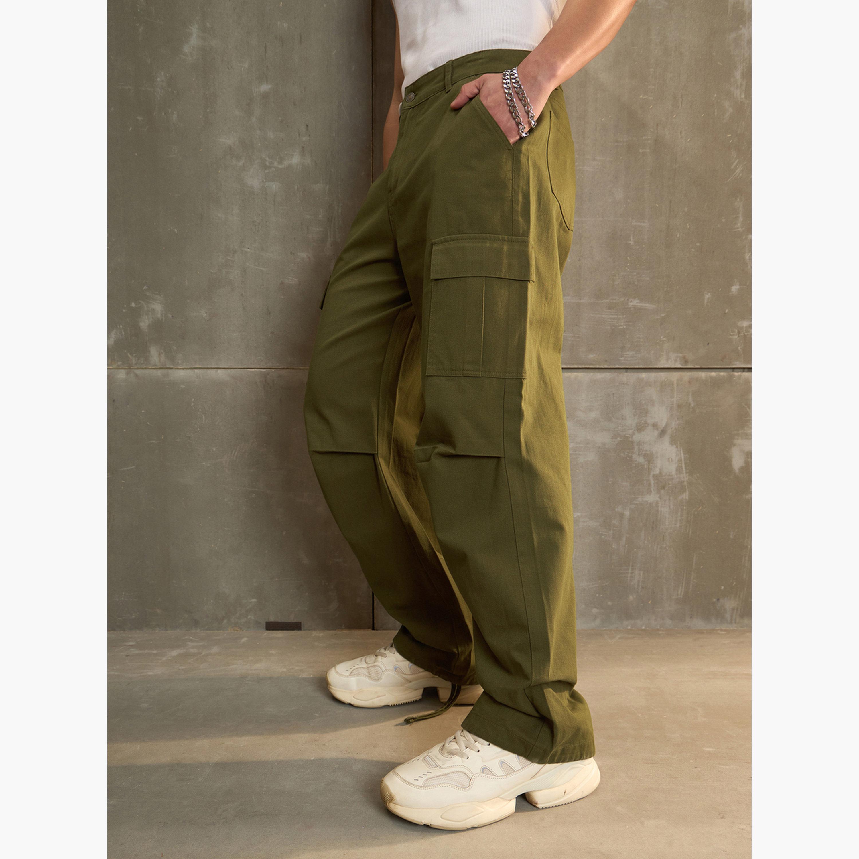 Sassafras Women Green Twill Wide Leg Cargo Pants-women-clothing-bottoms-trousers-image-3