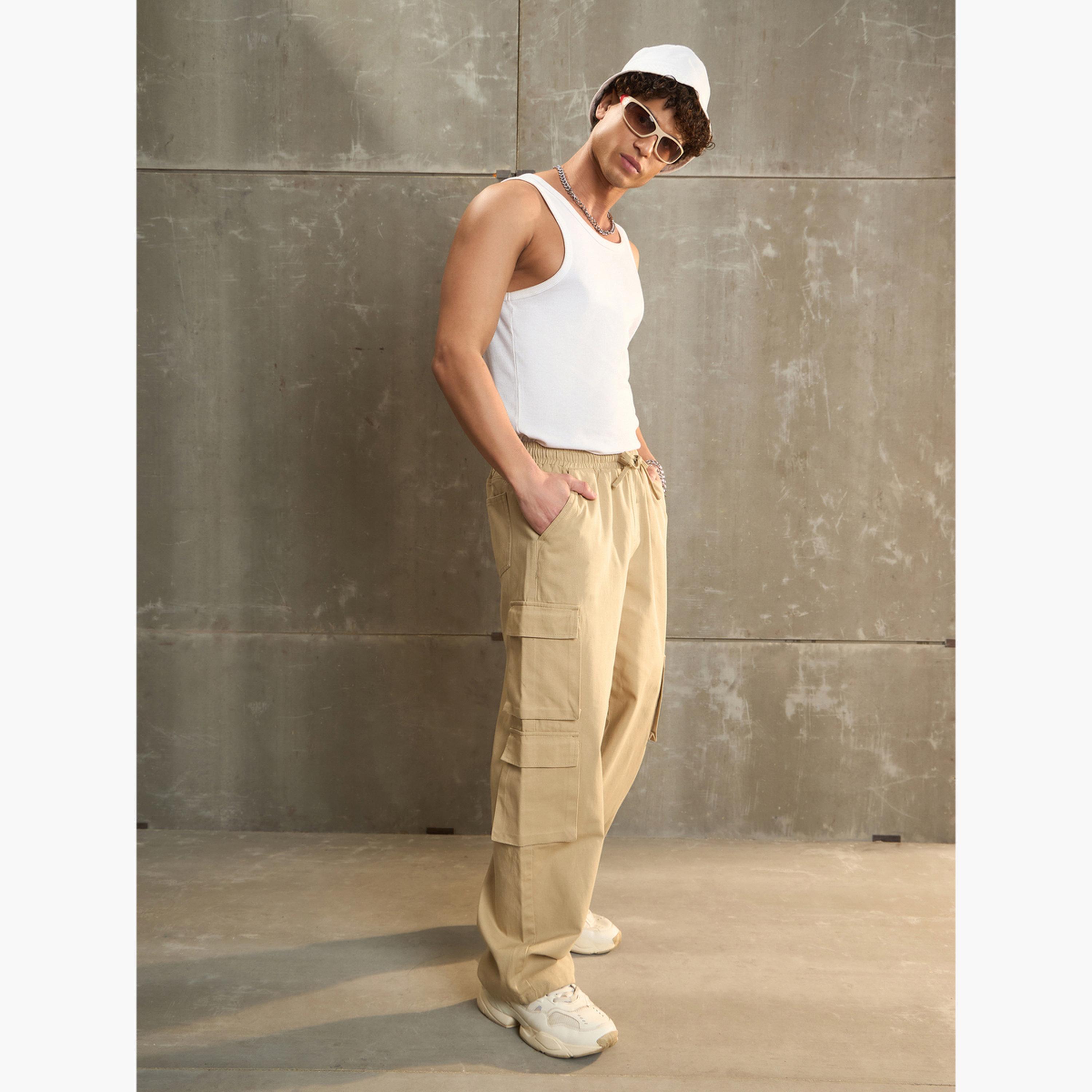Sassafras Beige Wide Leg Cargo Trousers-women-clothing-bottoms-trousers-image-2