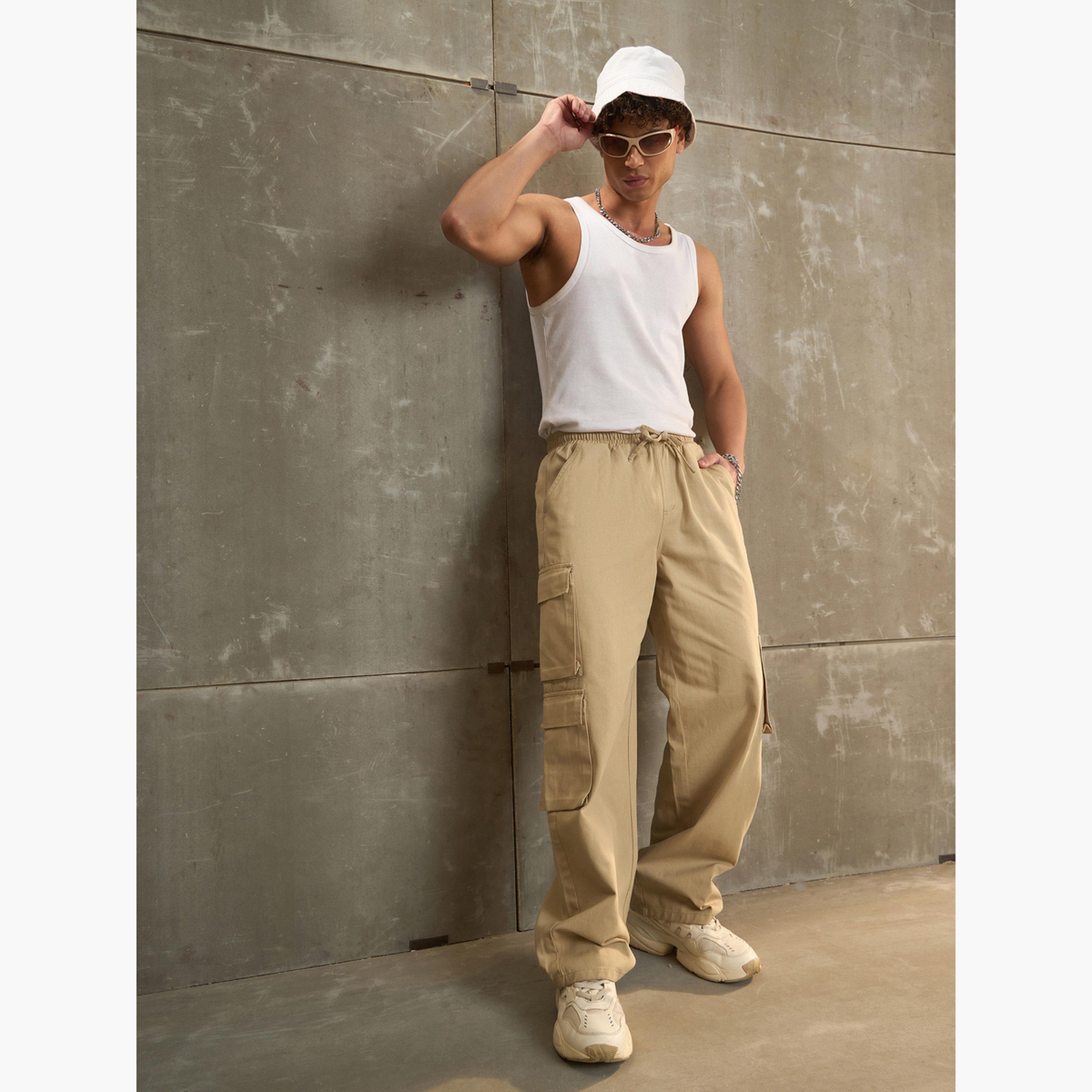 ساسافراس - بنطال كارغو واسع الساق باللون البيج-women-clothing-bottoms-trousers-image-3